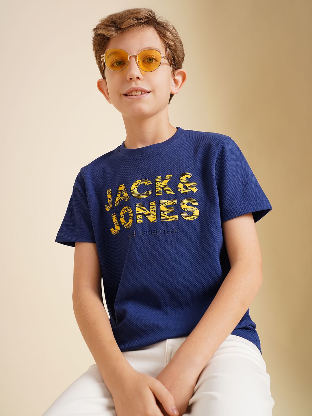 Boys Dark Blue Logo Print T-shirt