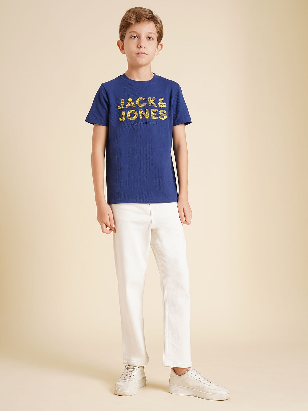 Boys Dark Blue Logo Print T-shirt