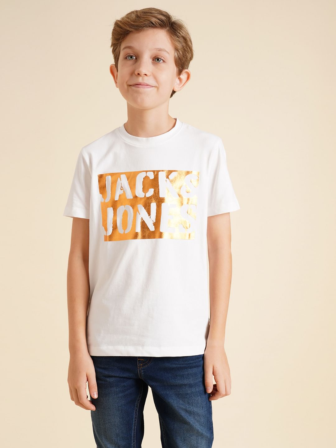 Boys White Foil Logo Print T-shirt