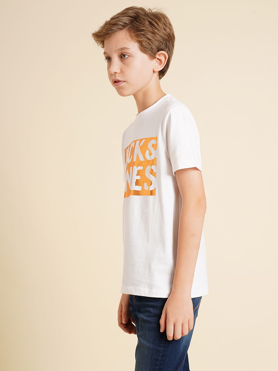 Boys White Foil Logo Print T-shirt