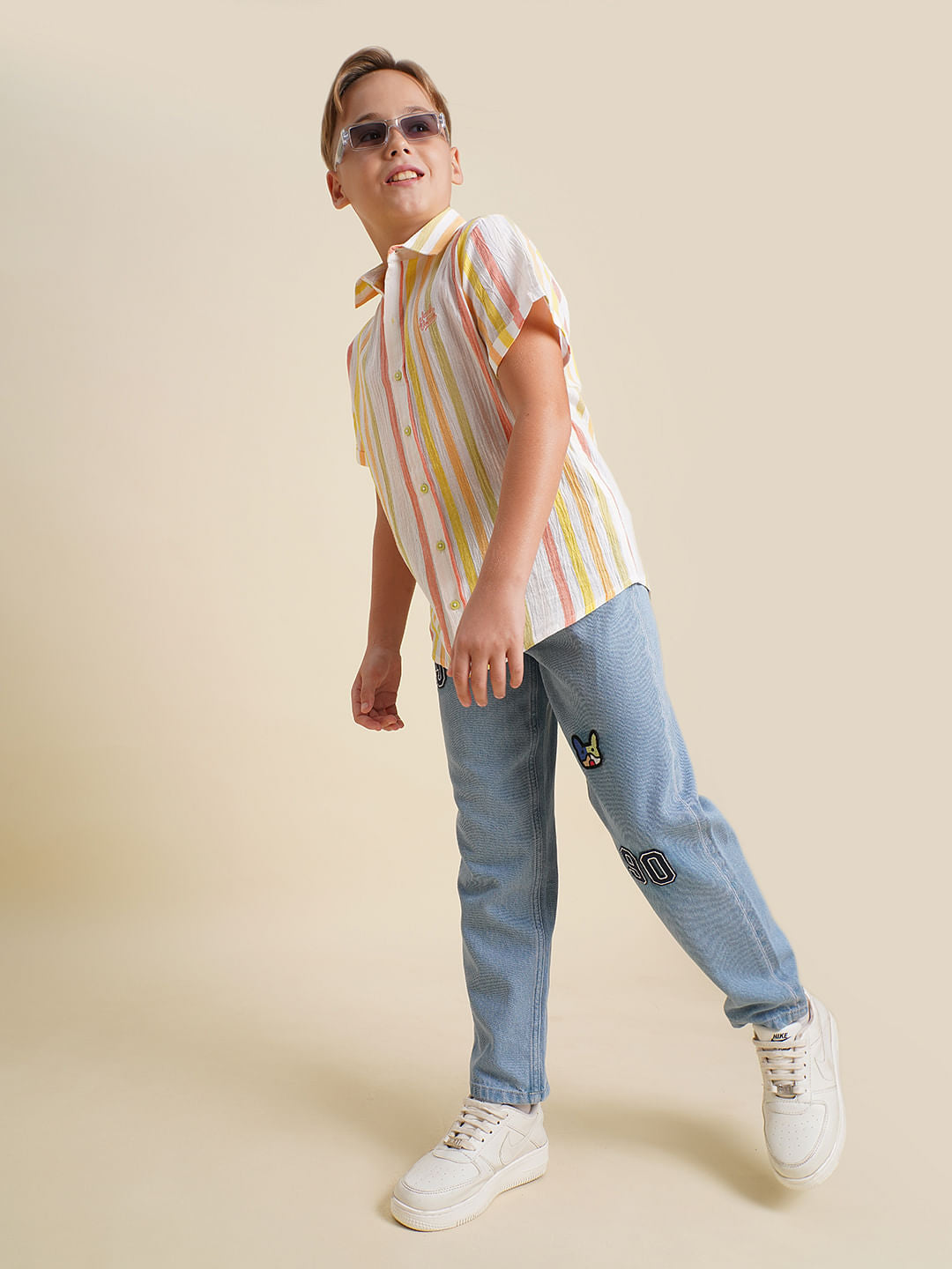 Boys Blue Mid Rise Printed Cropped Jeans
