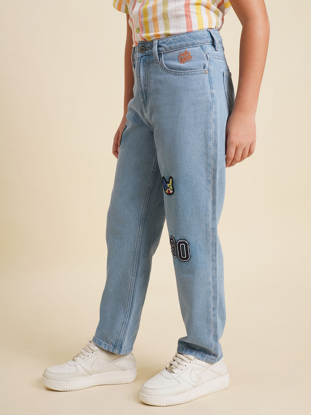 Boys Blue Mid Rise Printed Cropped Jeans