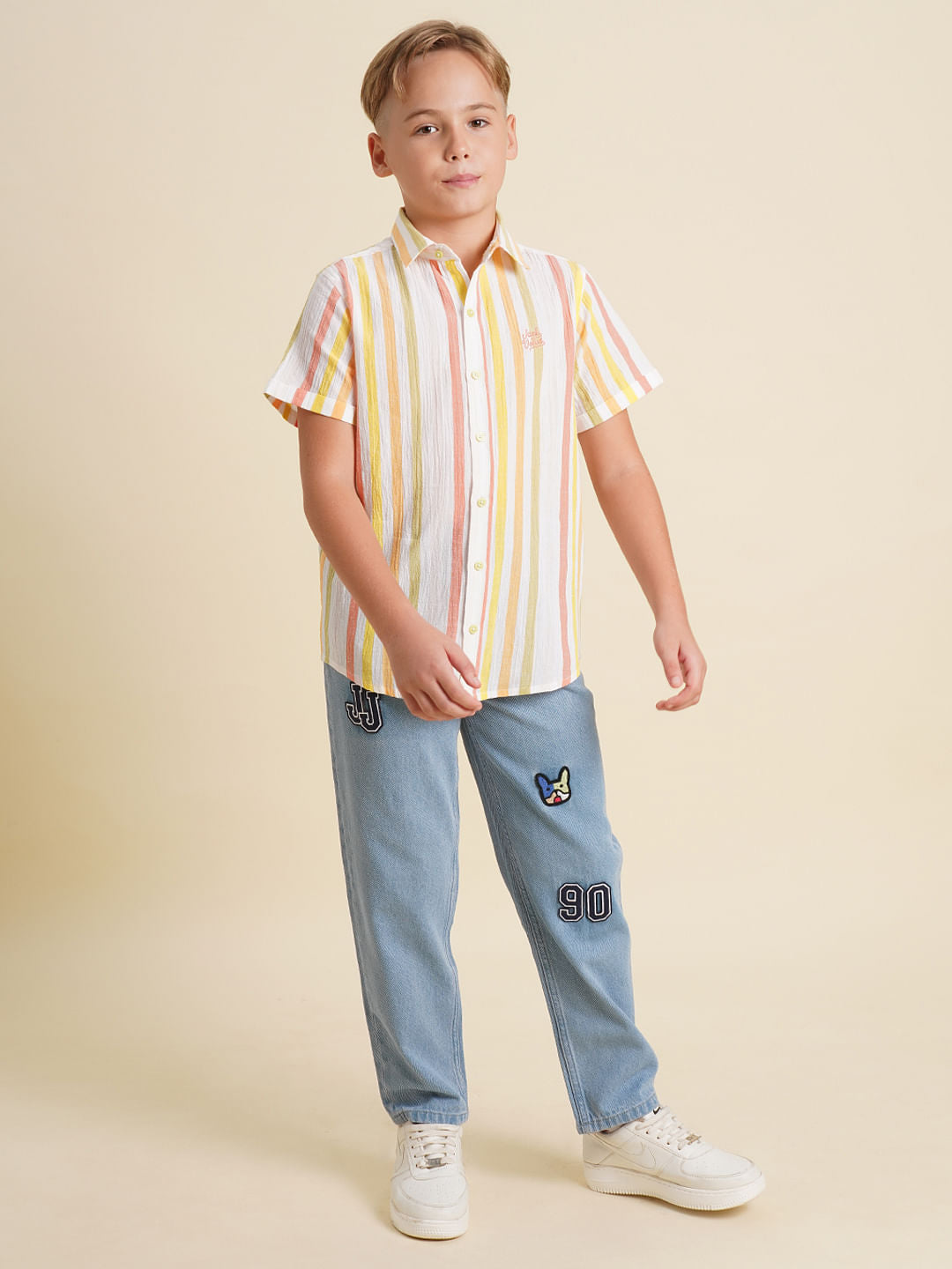 Boys Blue Mid Rise Printed Cropped Jeans