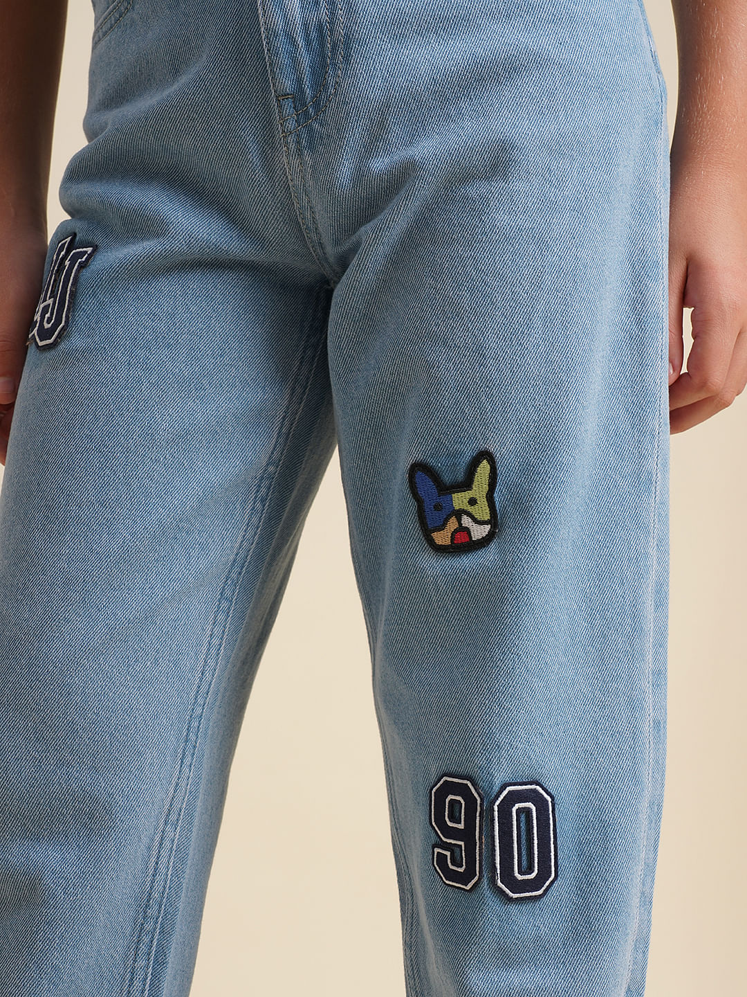 Boys Blue Mid Rise Printed Cropped Jeans