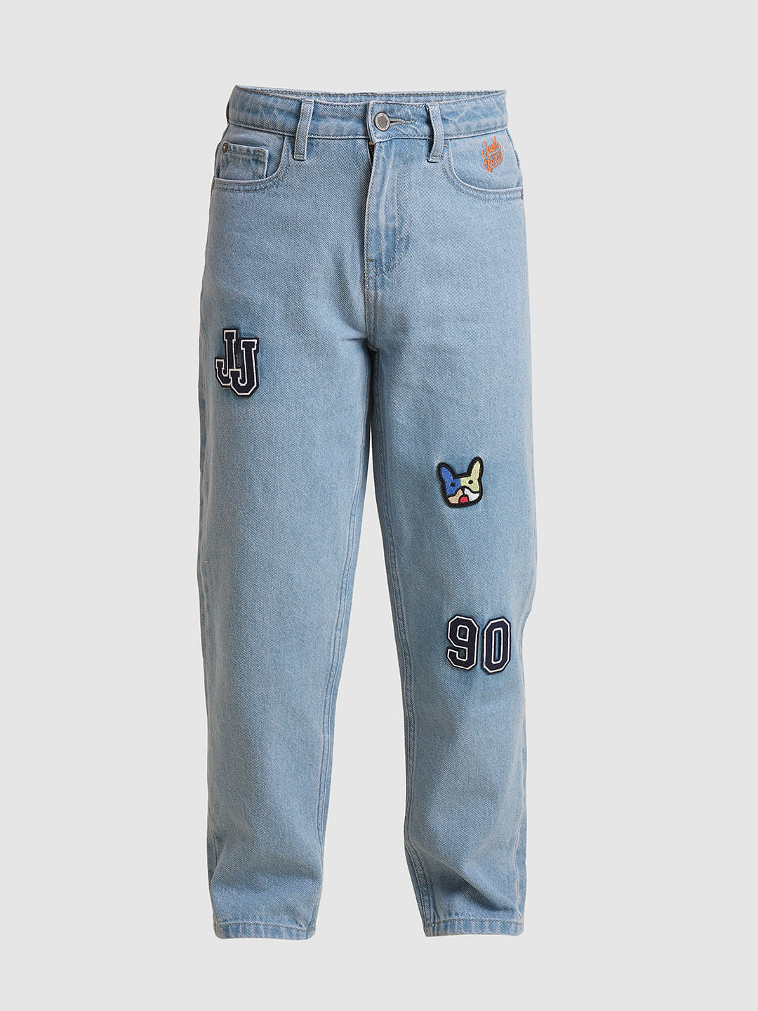 Boys Blue Mid Rise Printed Cropped Jeans