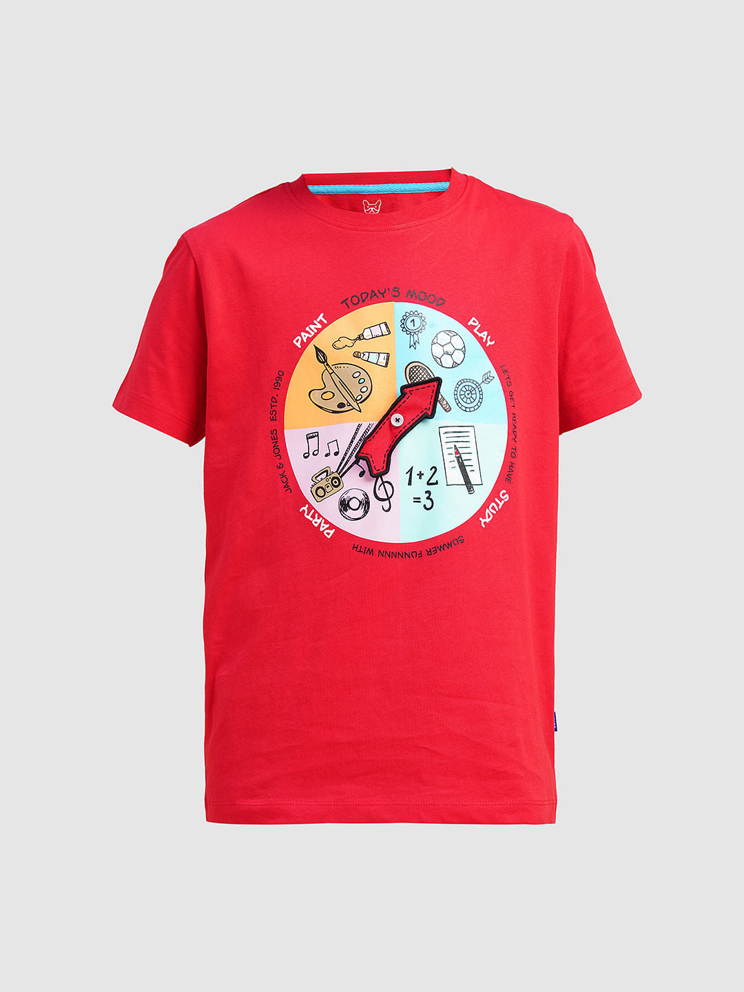 Boys Red Graphic Print Cotton T-shirt