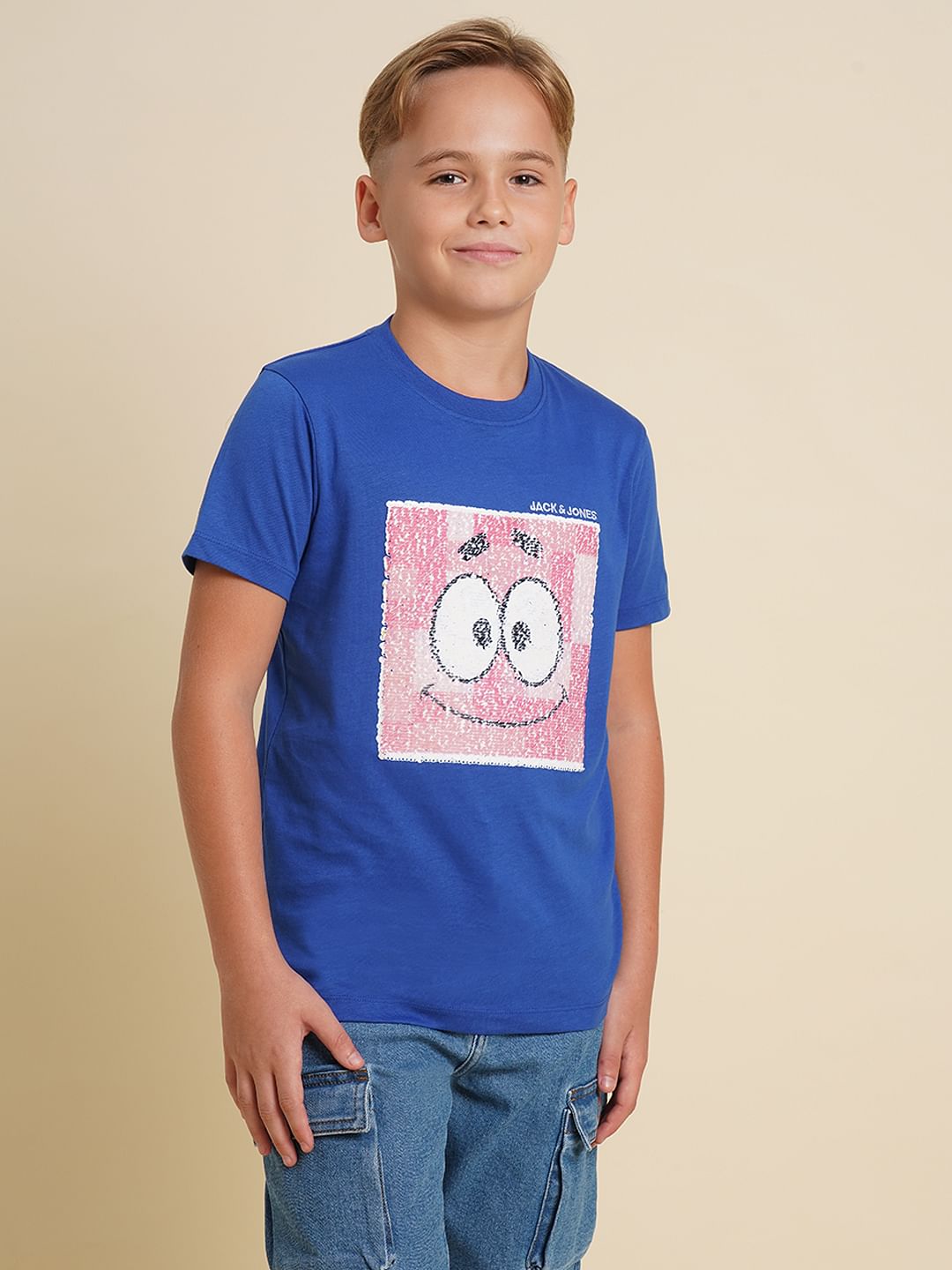 Boys Blue Embellished Print T-shirt