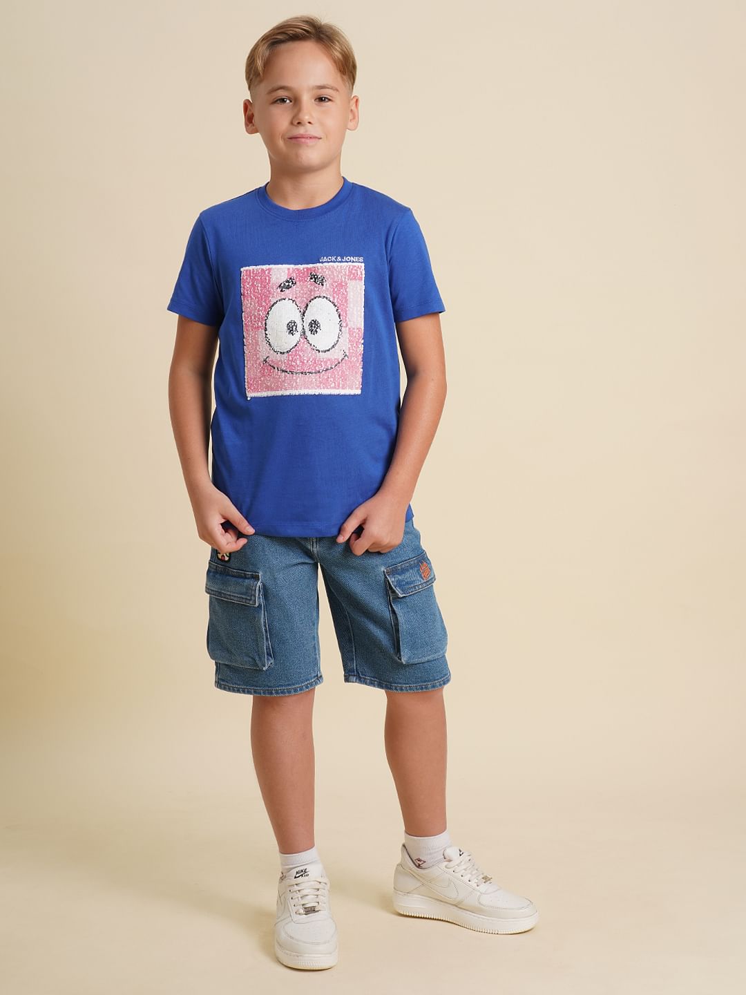 Boys Blue Embellished Print T-shirt