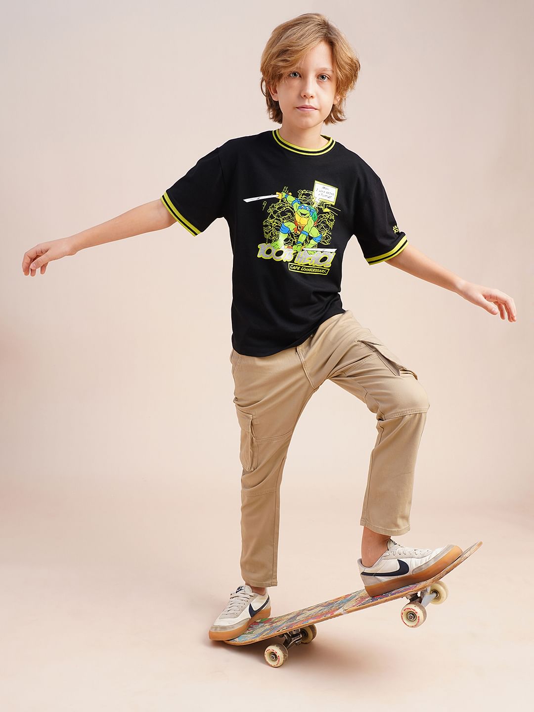 Boys Black Ninja Turtles Print T-shirt