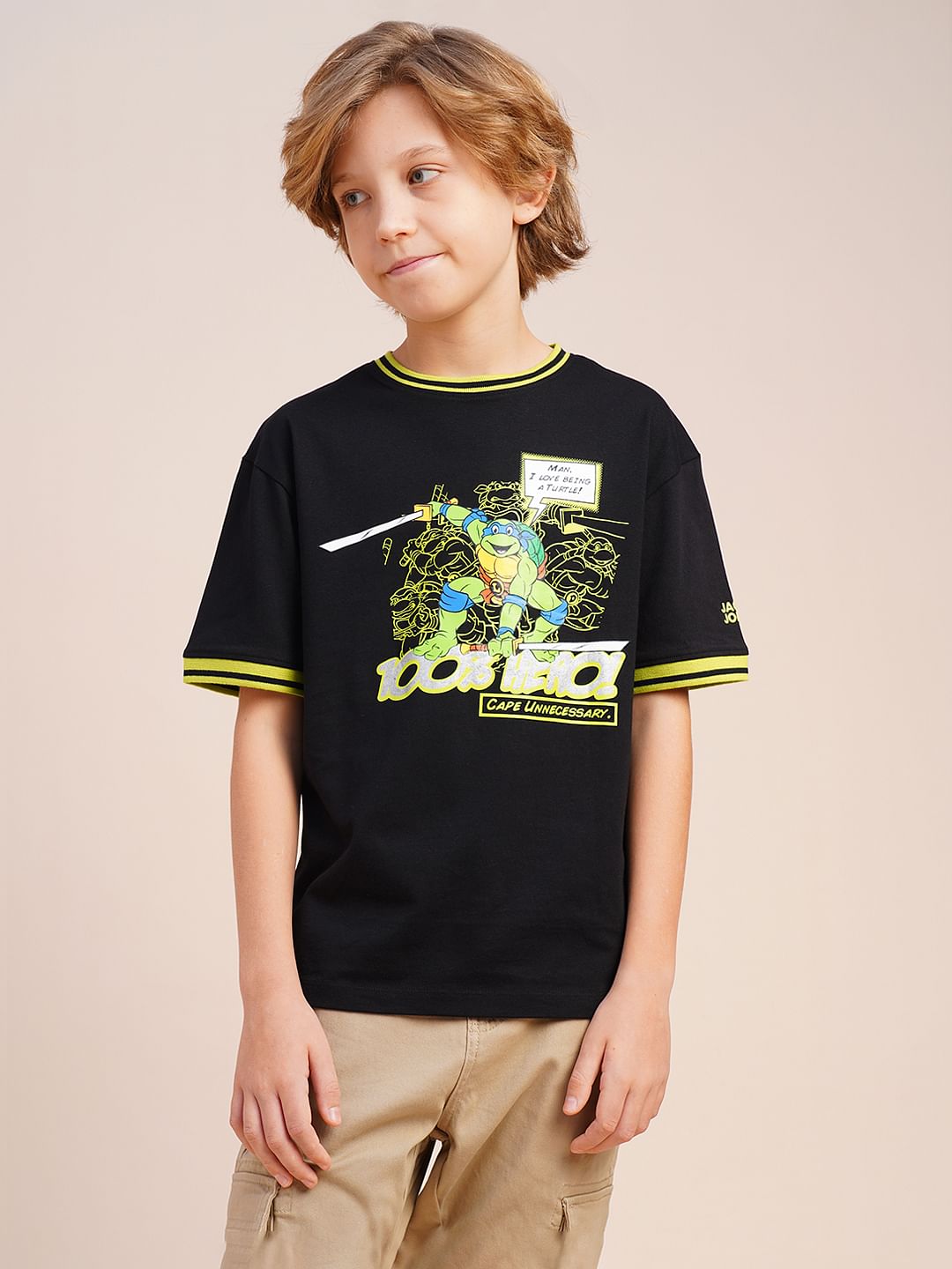 Boys Black Ninja Turtles Print T-shirt