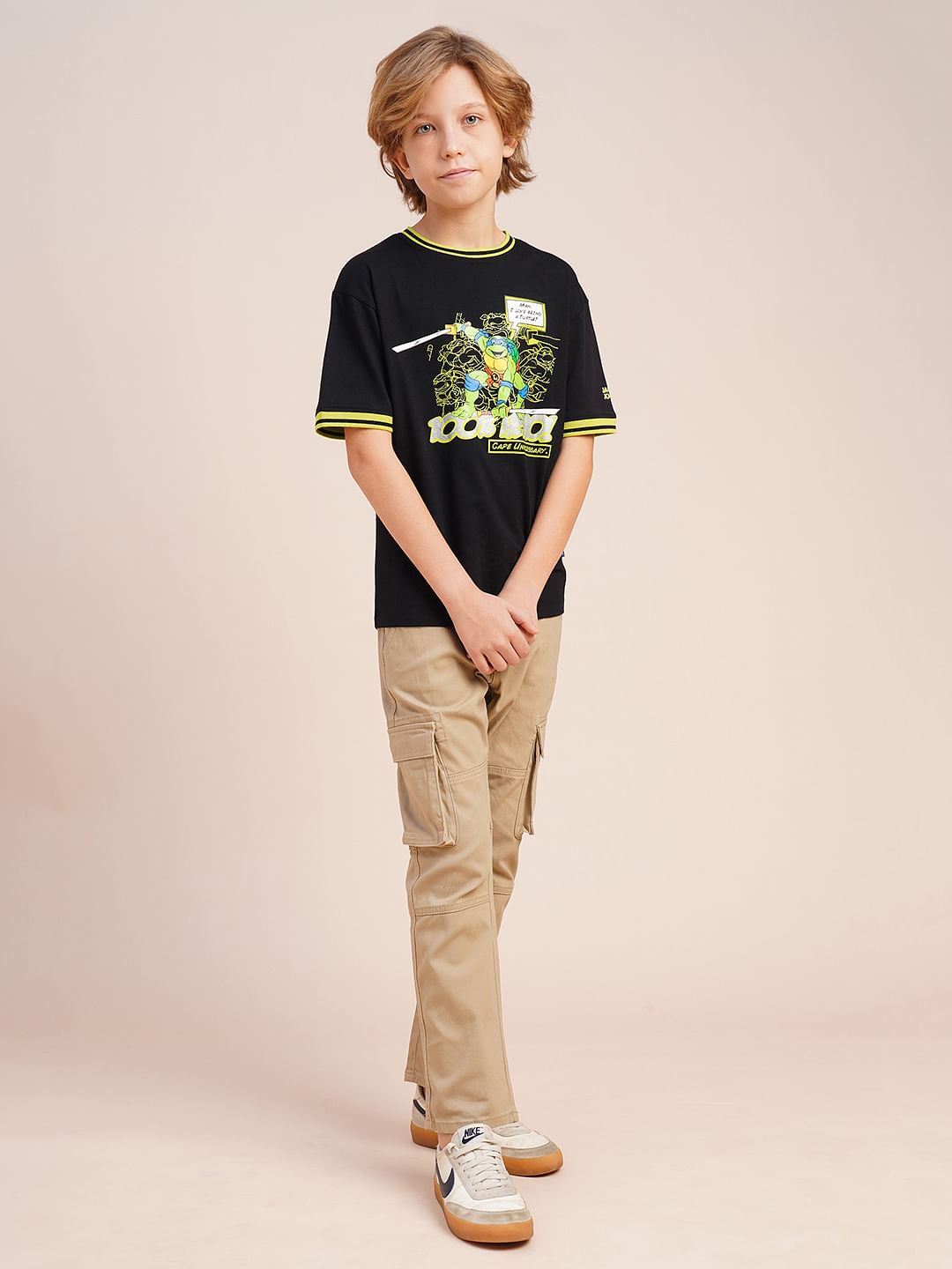 Boys Black Ninja Turtles Print T-shirt