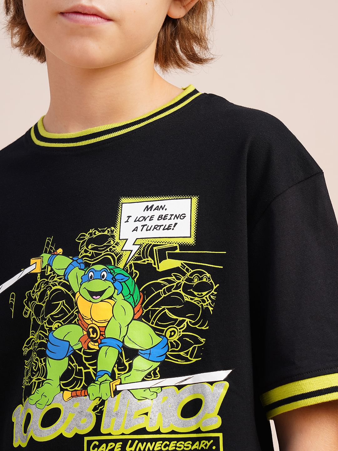 Boys Black Ninja Turtles Print T-shirt