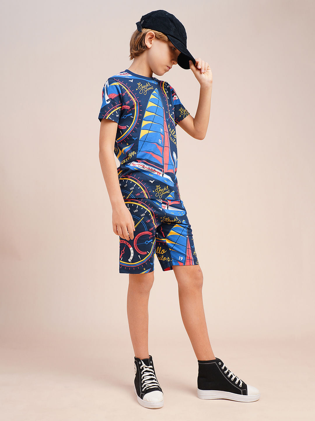 Boys Blue Printed Co-ord Set T-Shirt