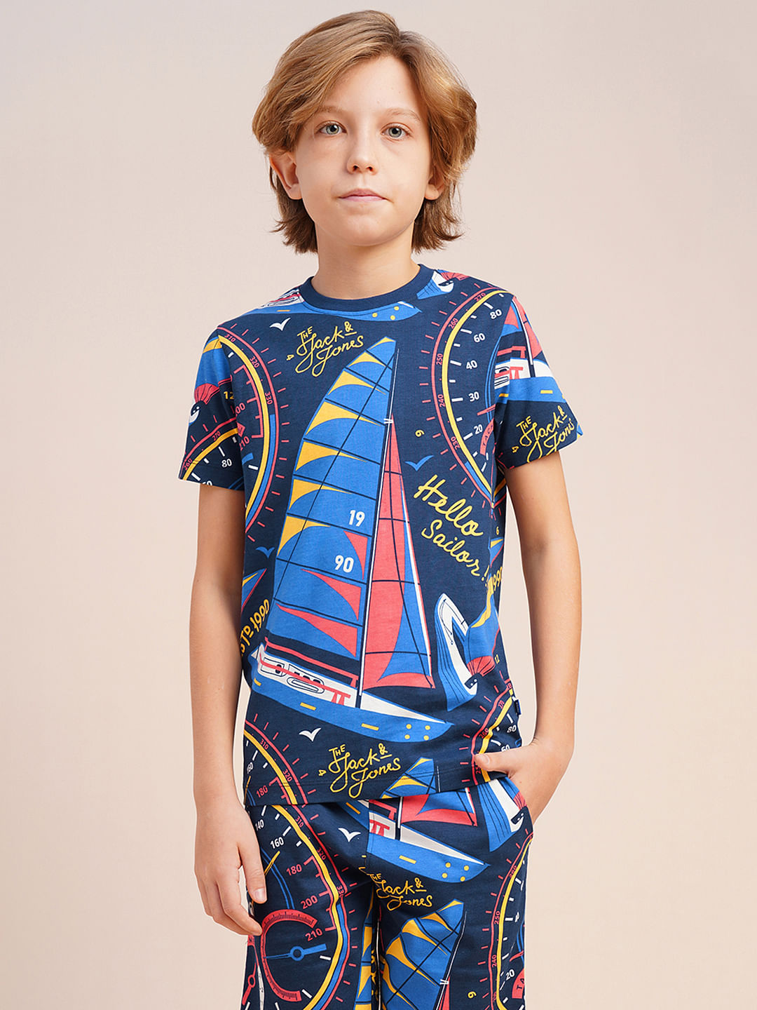 Boys Blue Printed Co-ord Set T-Shirt