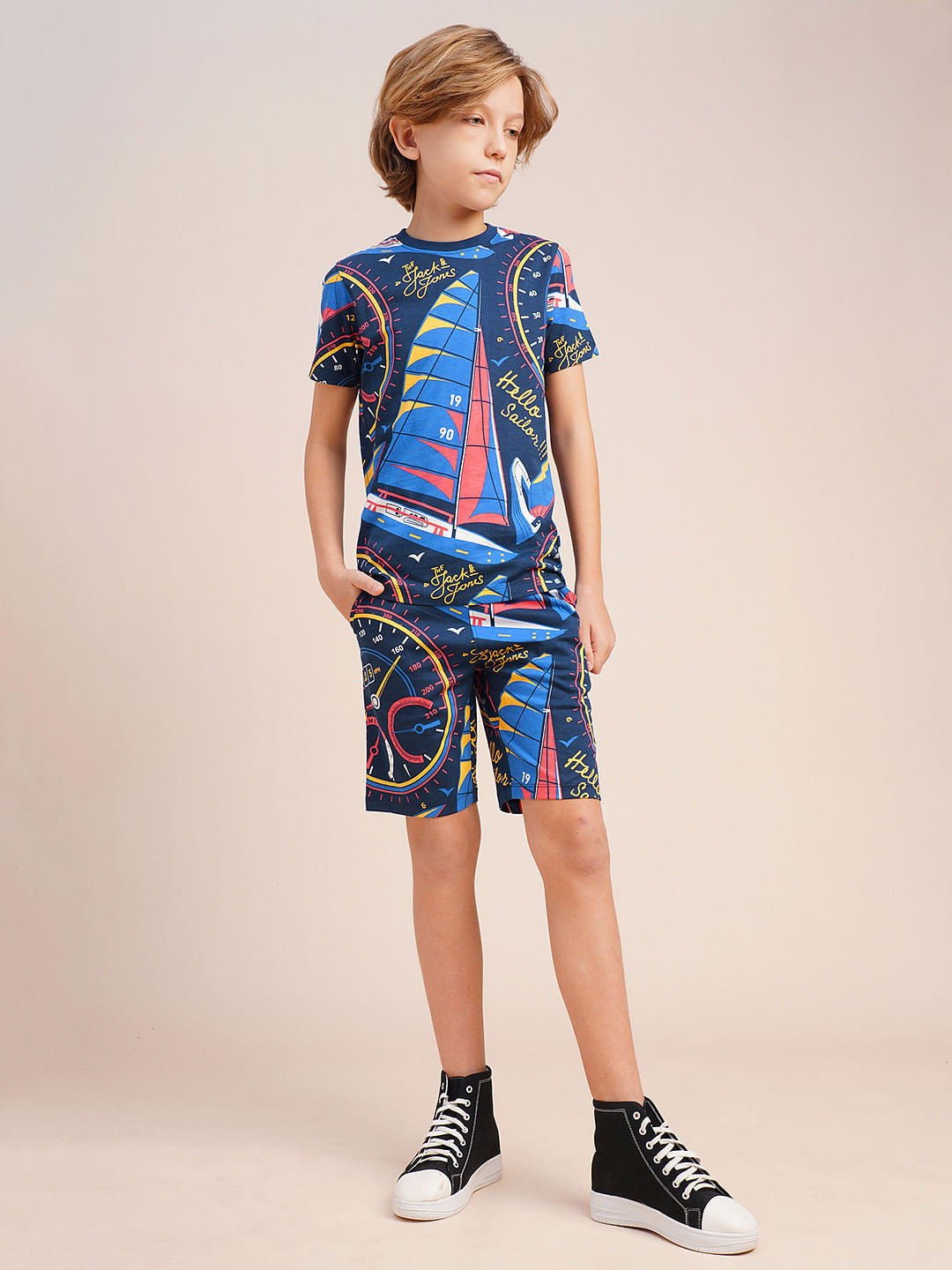 Boys Blue Printed Co-ord Set T-Shirt