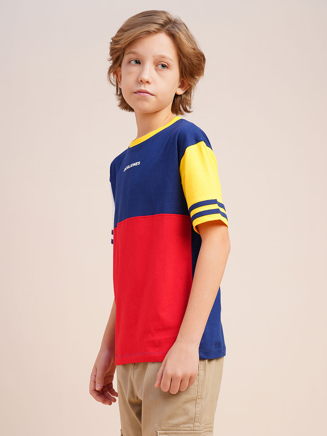 Boys Red Colourblocked Cotton T-shirt