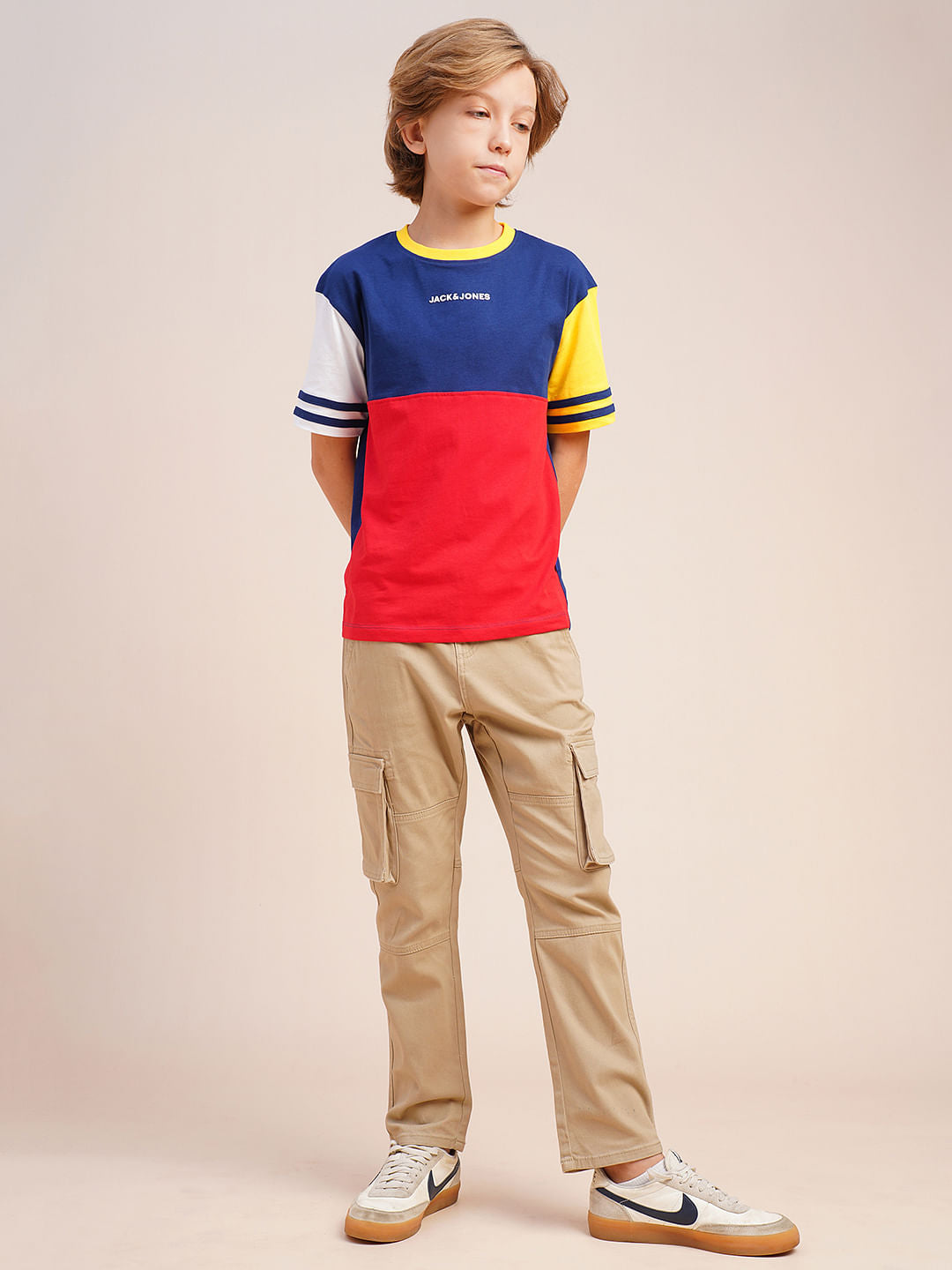 Boys Red Colourblocked Cotton T-shirt