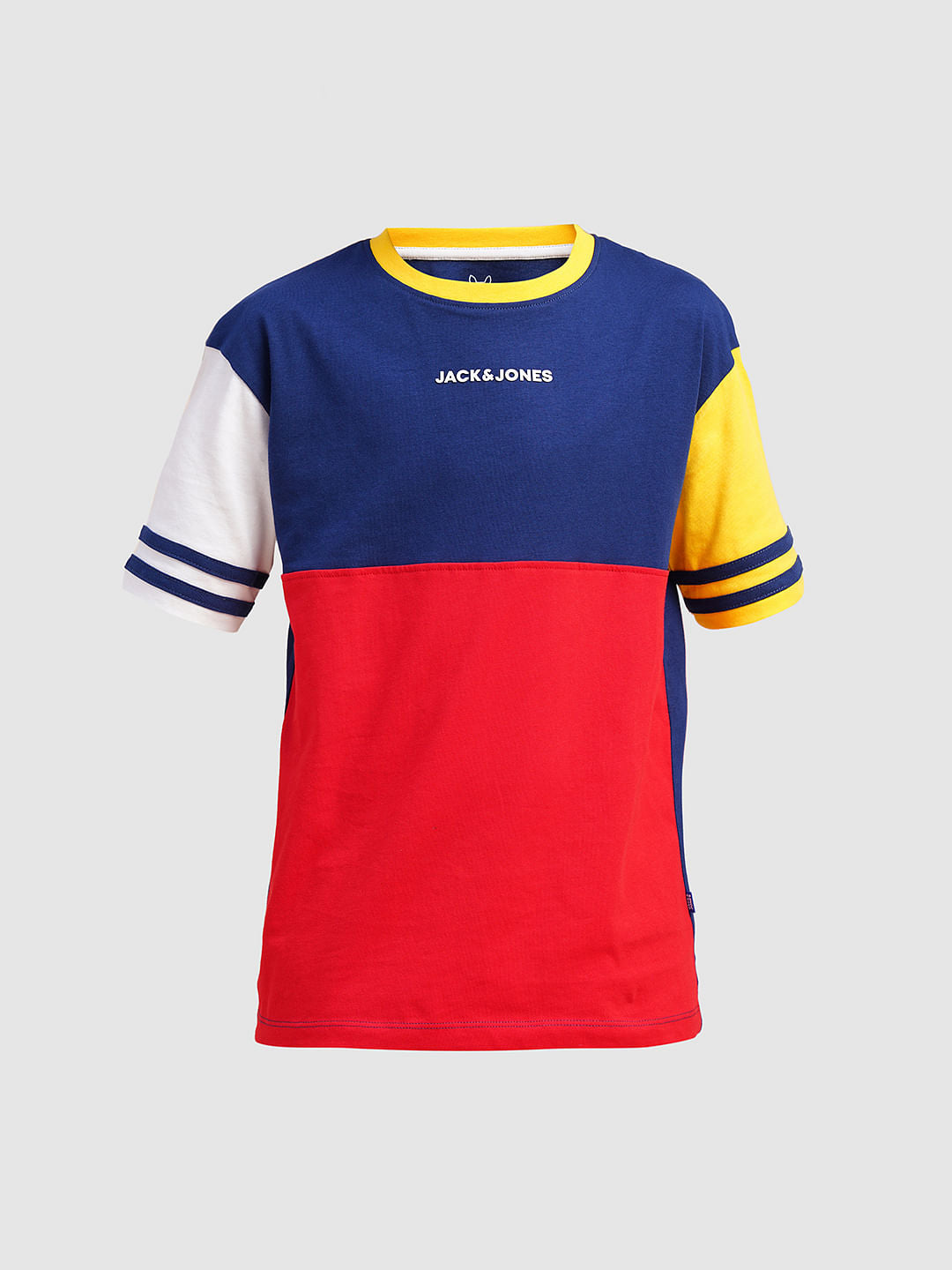 Boys Red Colourblocked Cotton T-shirt