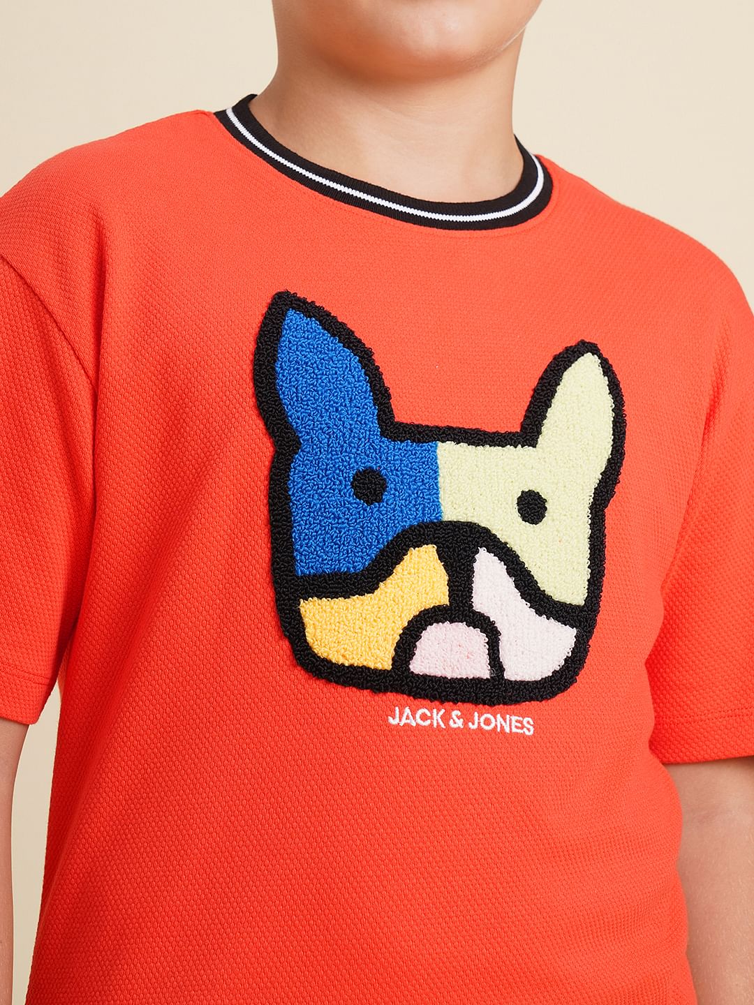 Boys Red Embroidered Doggo Print T-shirt