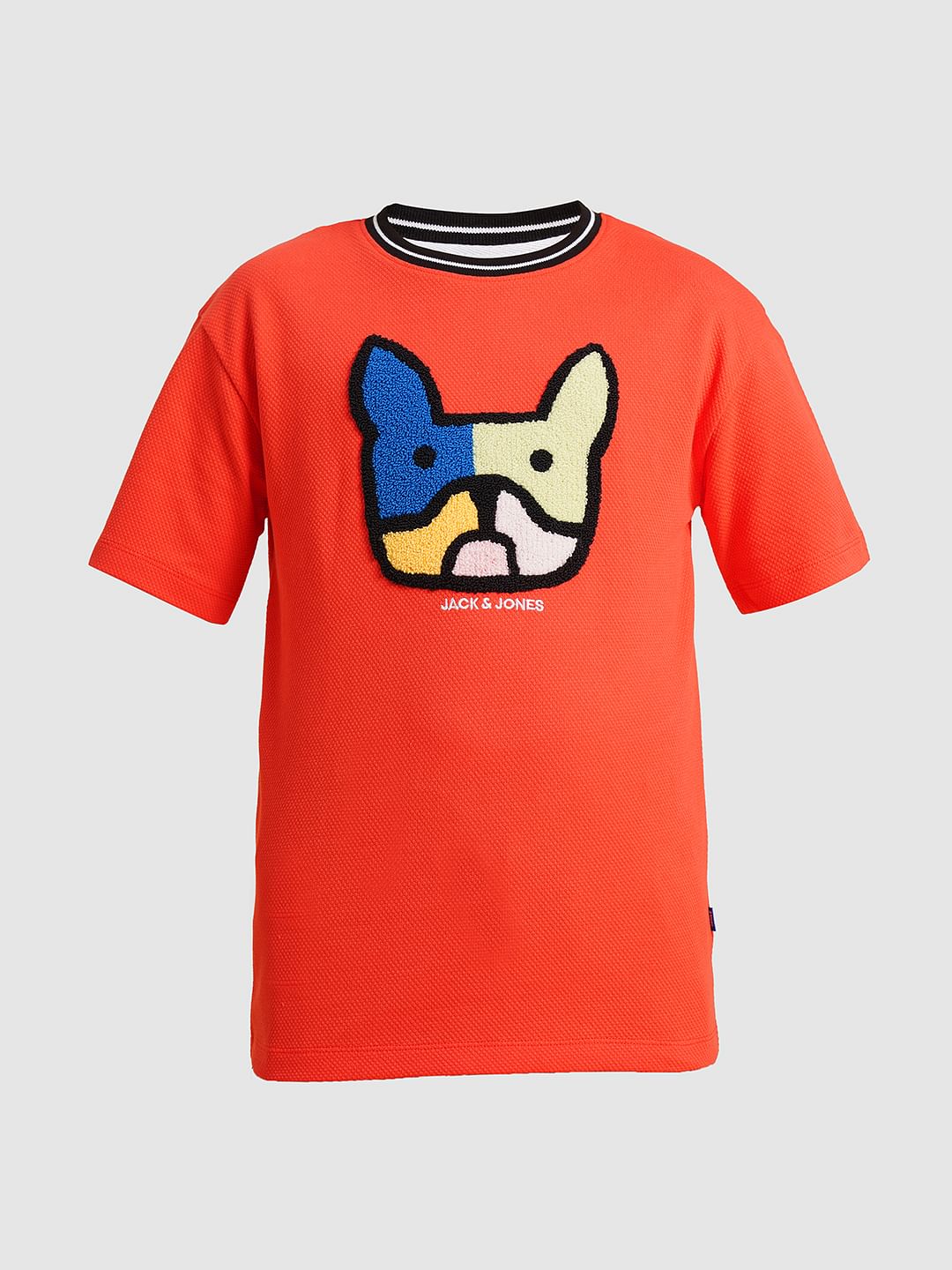 Boys Red Embroidered Doggo Print T-shirt