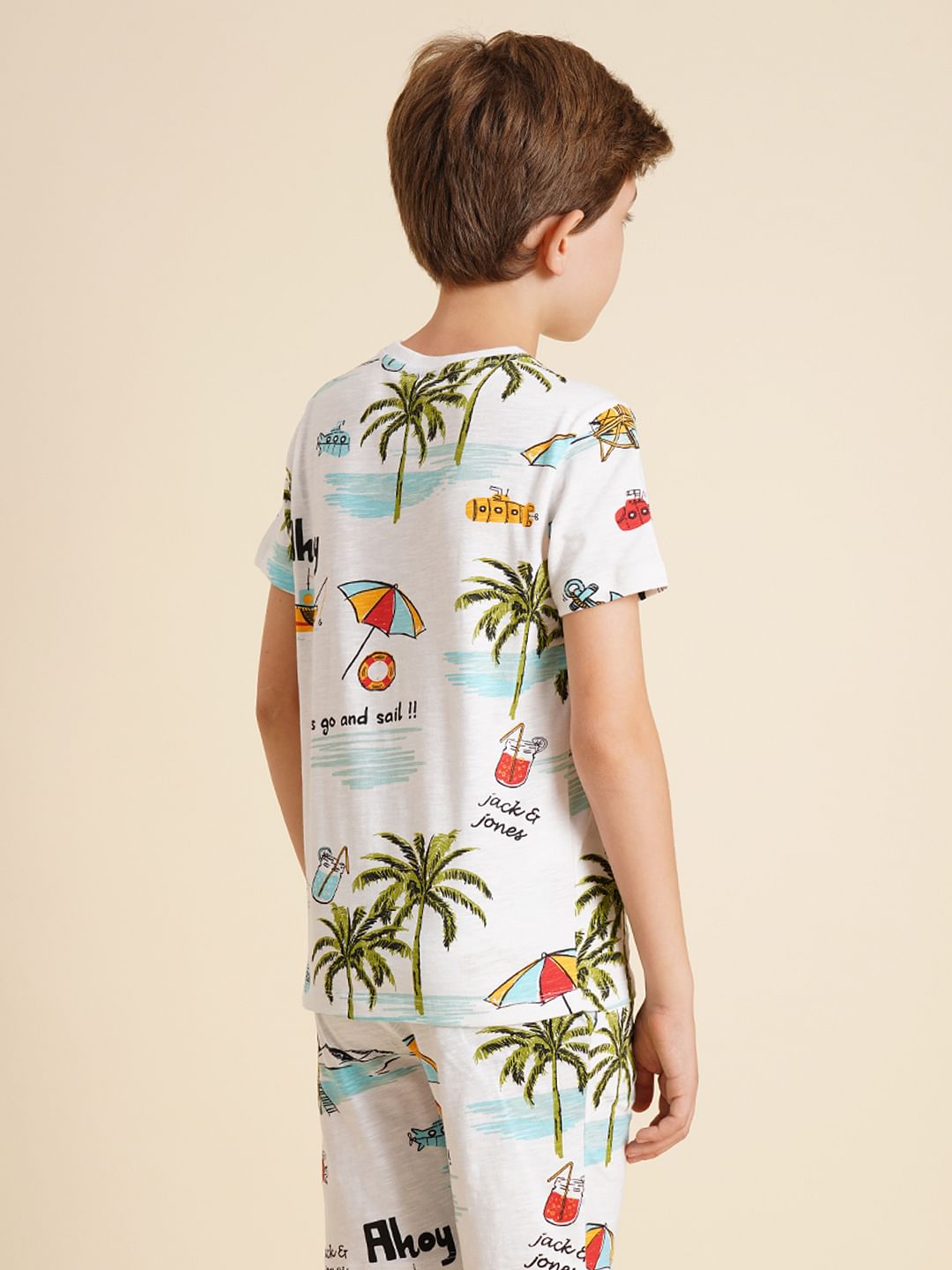 Boys White Printed Co-ord Set T-Shirt