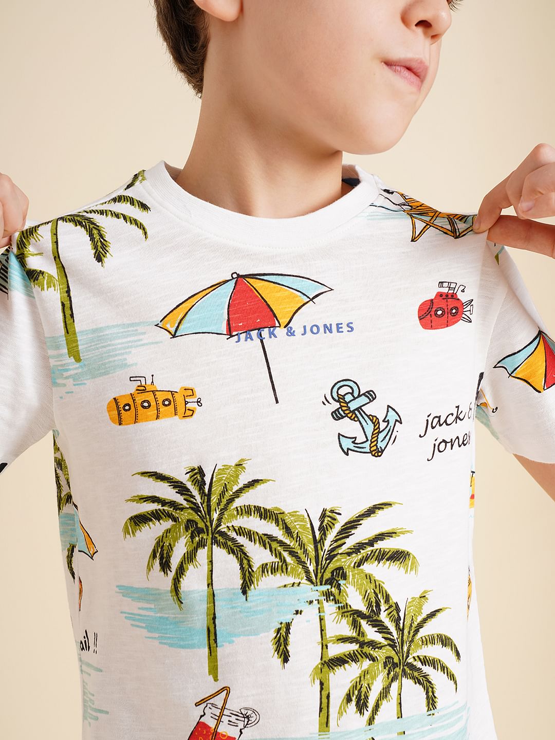 Boys White Printed Co-ord Set T-Shirt