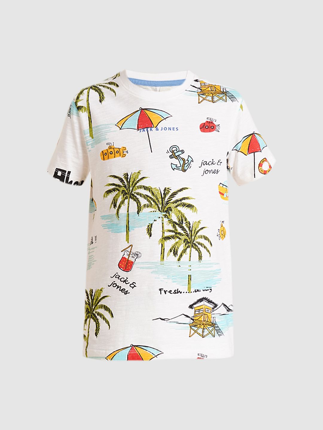 Boys White Printed Co-ord Set T-Shirt