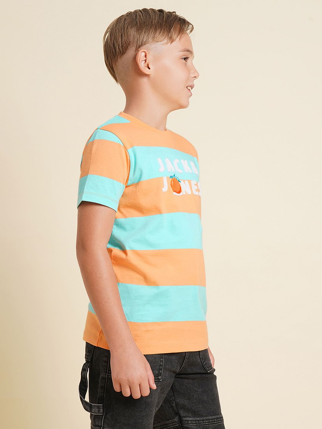 Boys Blue Colourblocked Cotton T-shirt