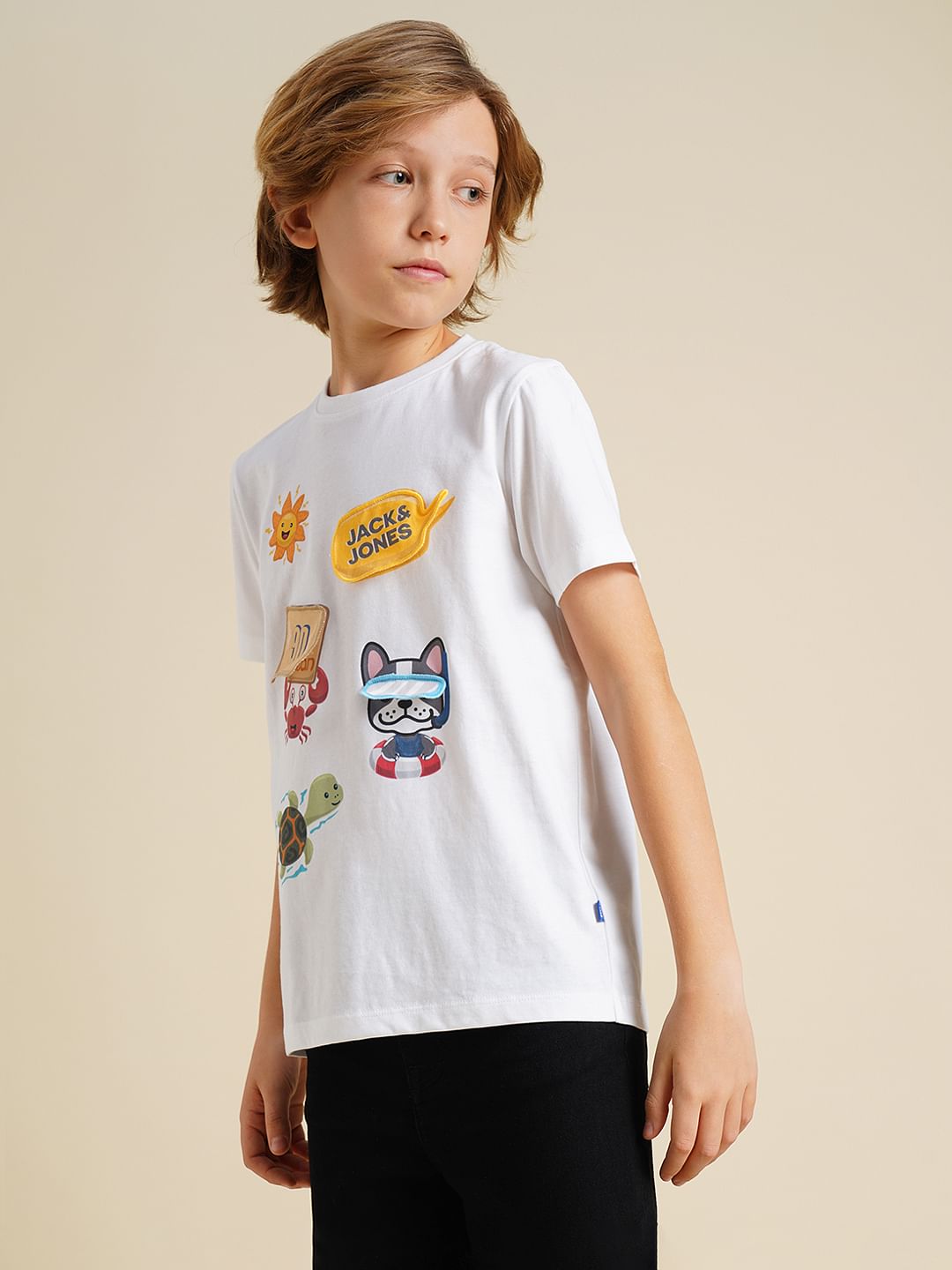 Boys White Graphic Print T-Shirt
