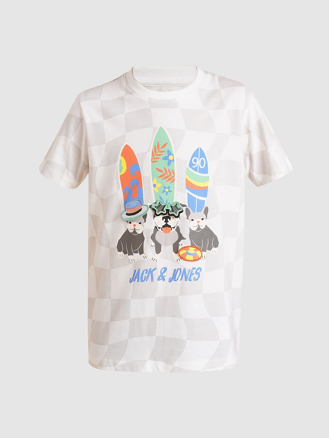 Boys White Interactive Check Print T-shirt