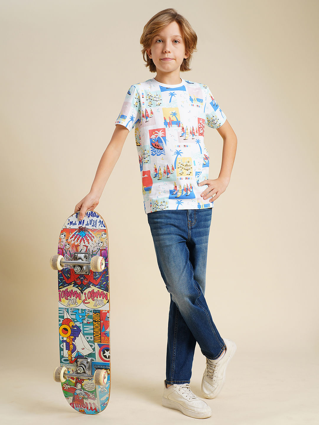 Boys White Sail Fest Print T-shirt