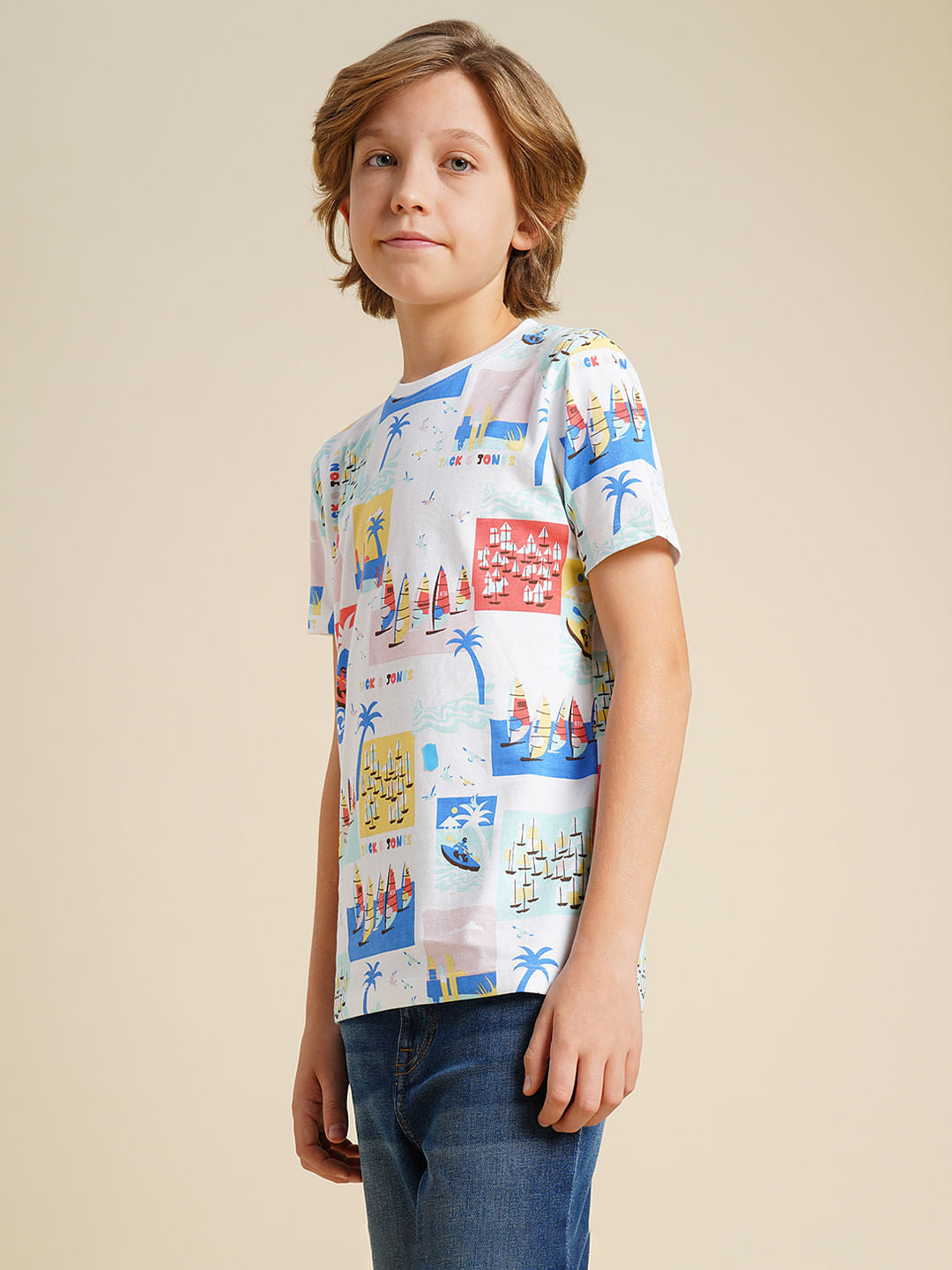 Boys White Sail Fest Print T-shirt