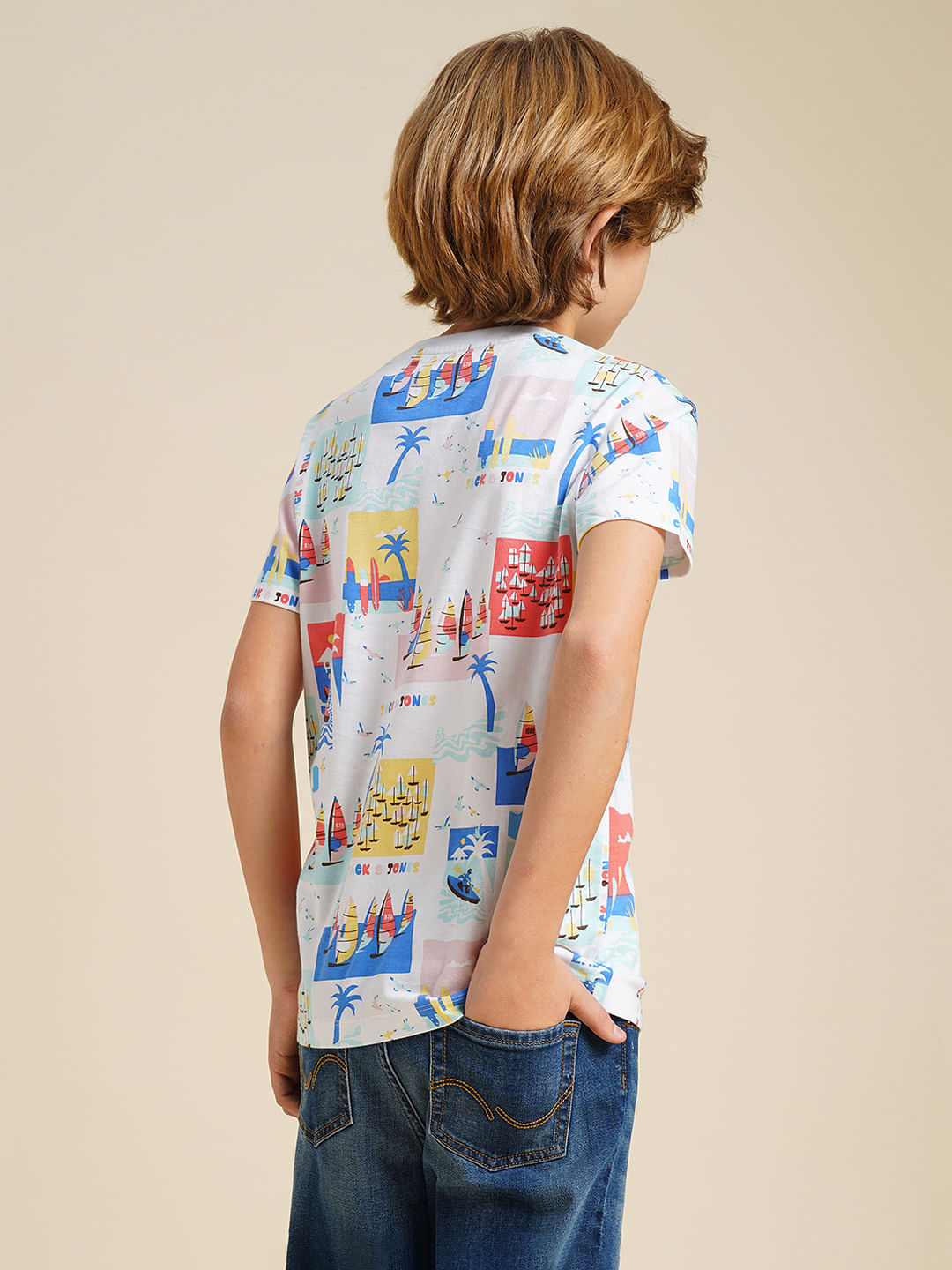 Boys White Sail Fest Print T-shirt