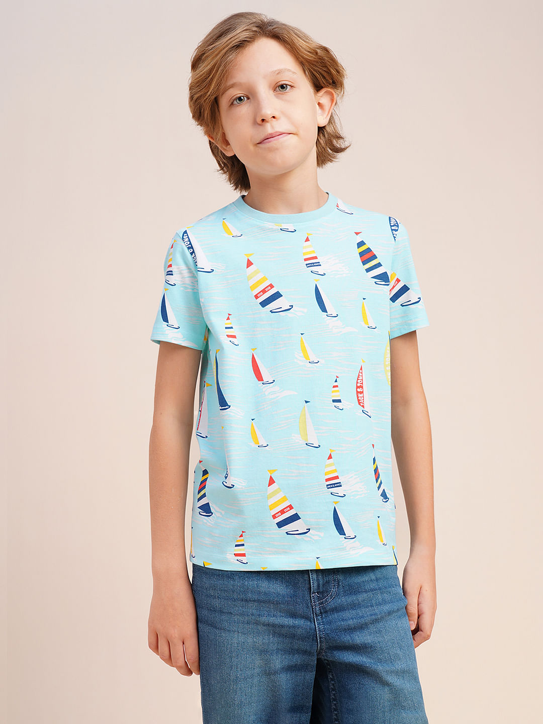 Boys Blue Sailing Boats Print T-shirt