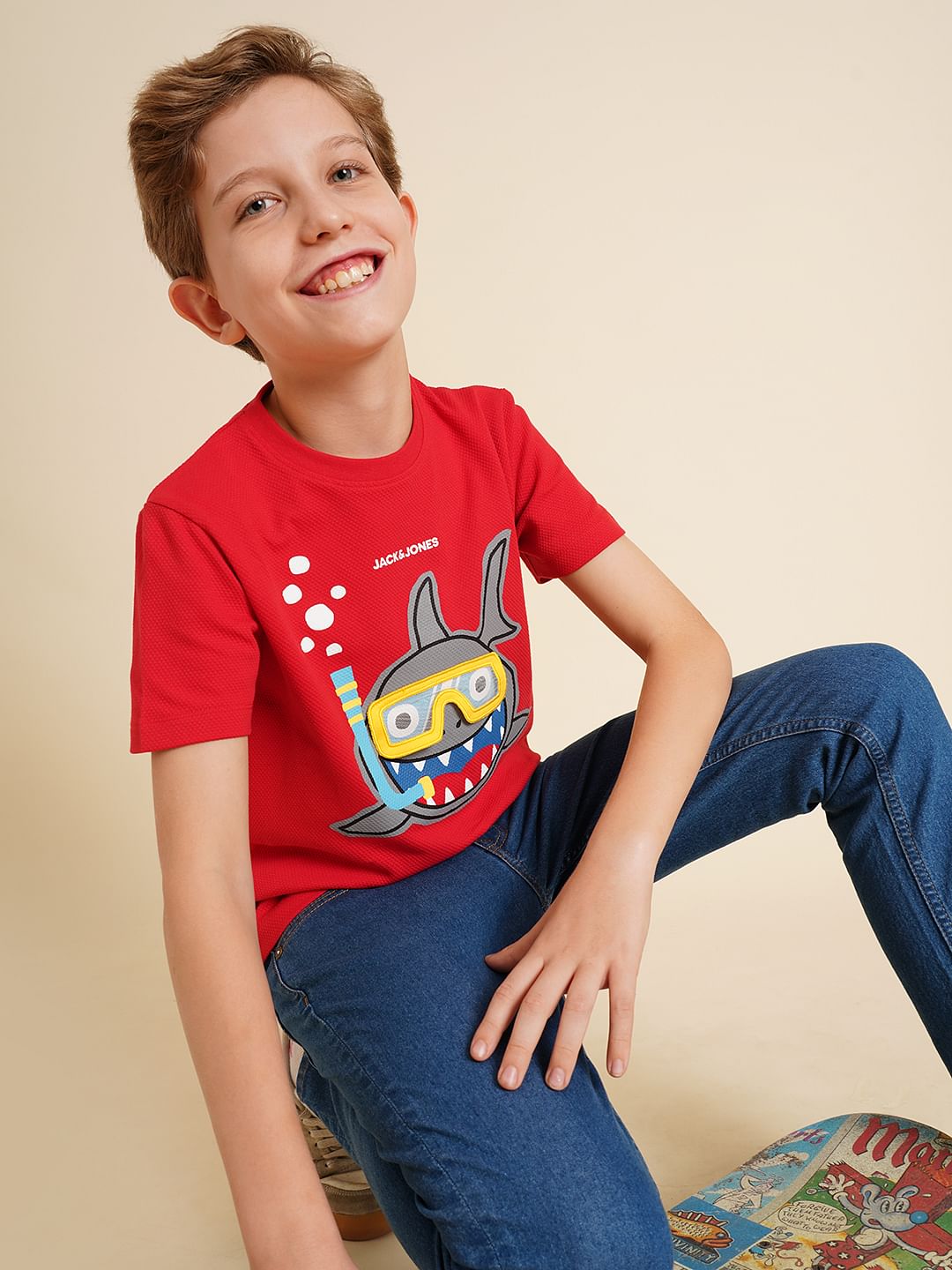 Boys Red Interactive Graphic Print T-shirt