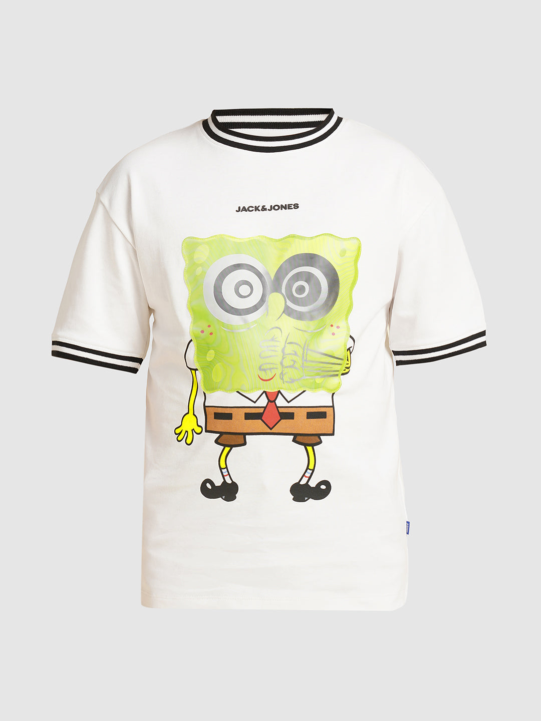 Boys Cotton Graphic Print T-Shirt With Ribbed Sleeves - White