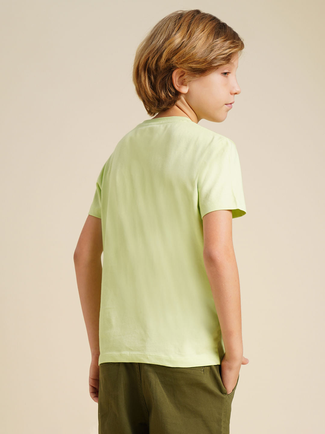 Boys Green Printed Cotton T-shirt