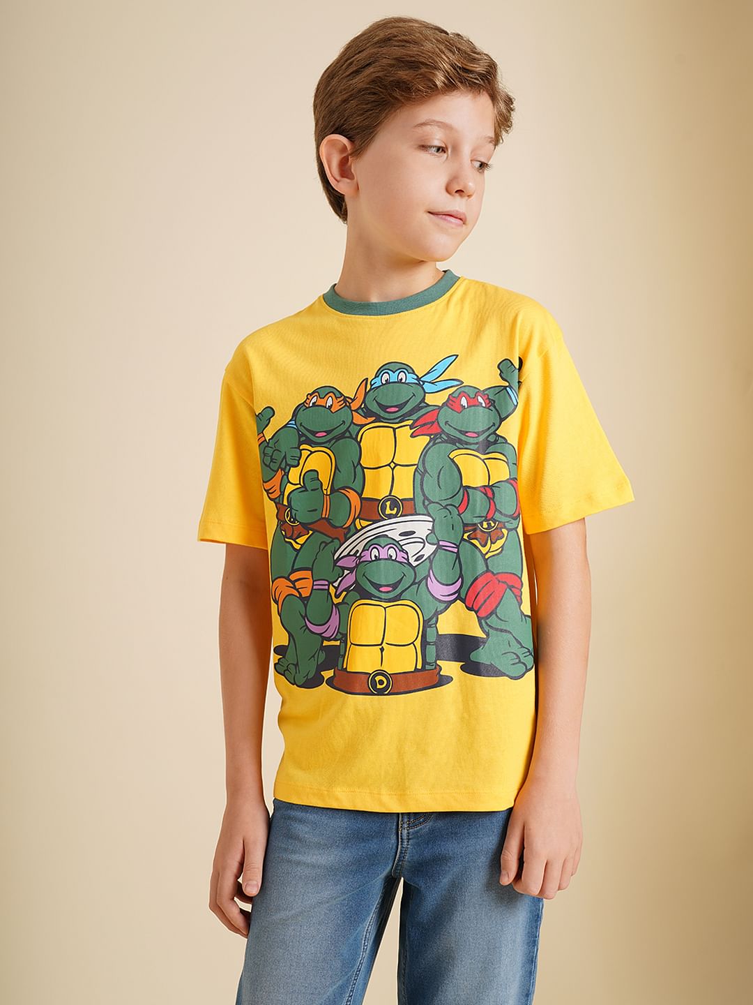 Boys Ninja Turtles Yellow Printed T-Shirt