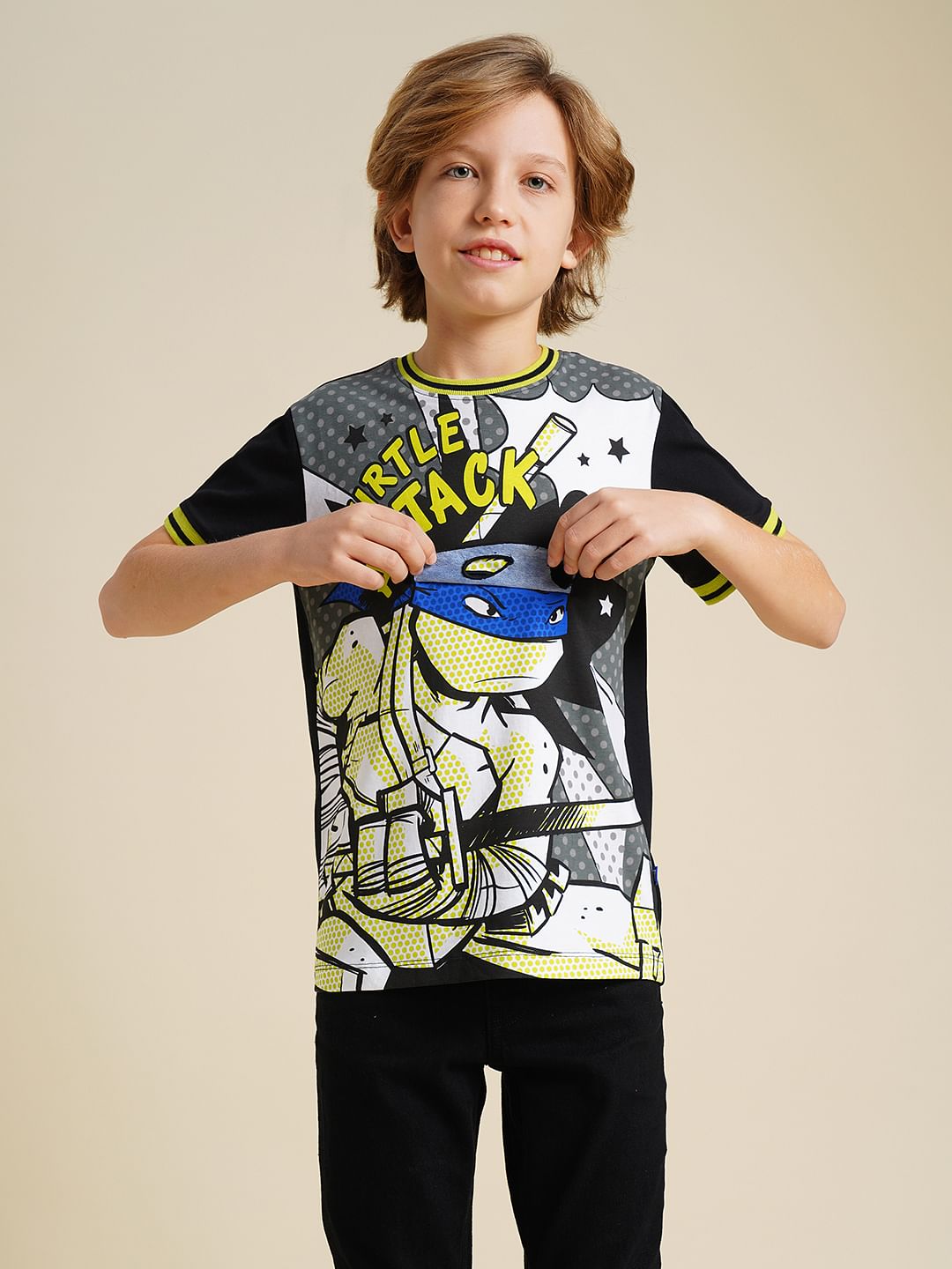 Boys Black Ninja Turtles Print T-shirt
