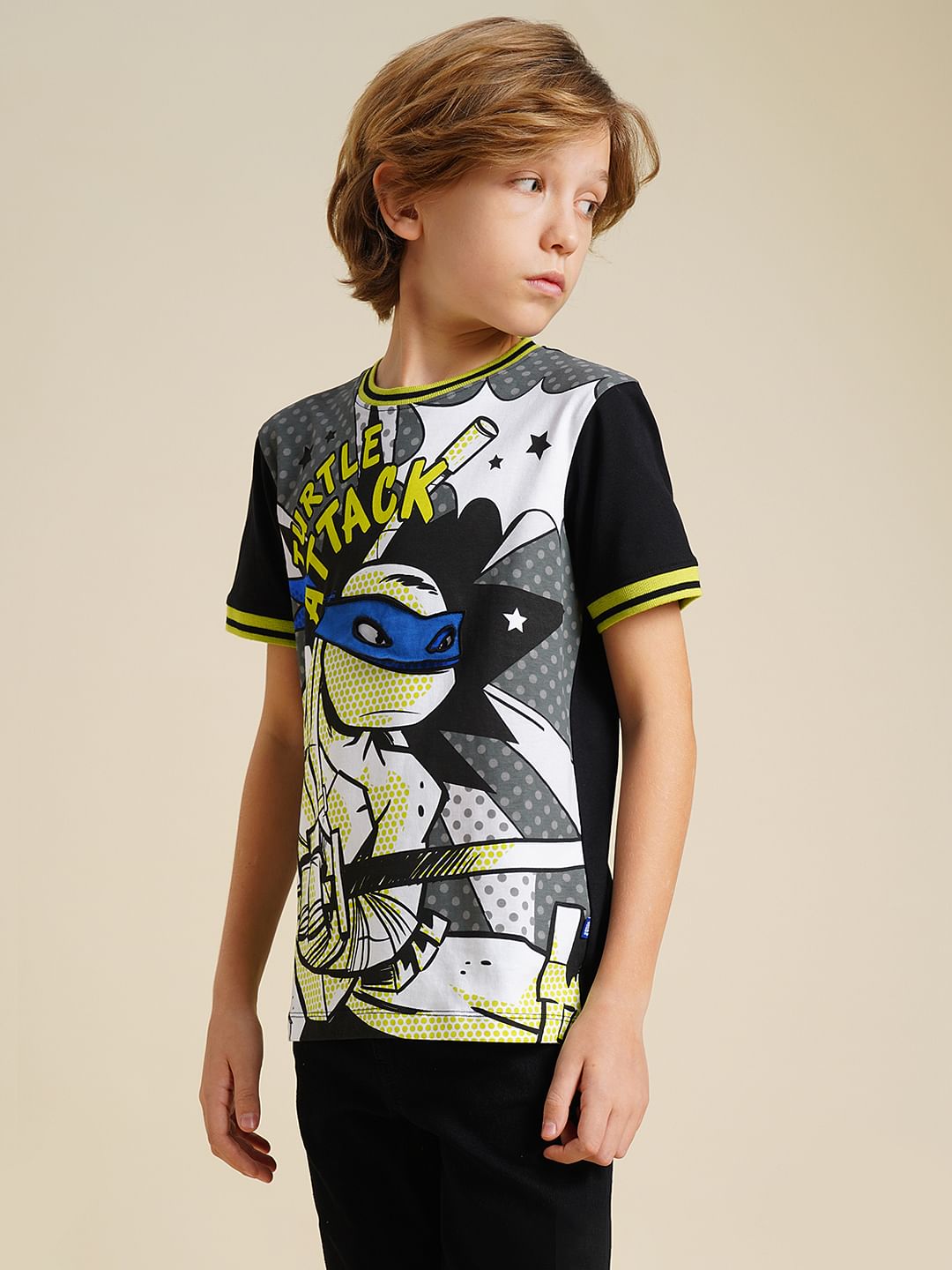 Boys Black Ninja Turtles Print T-shirt