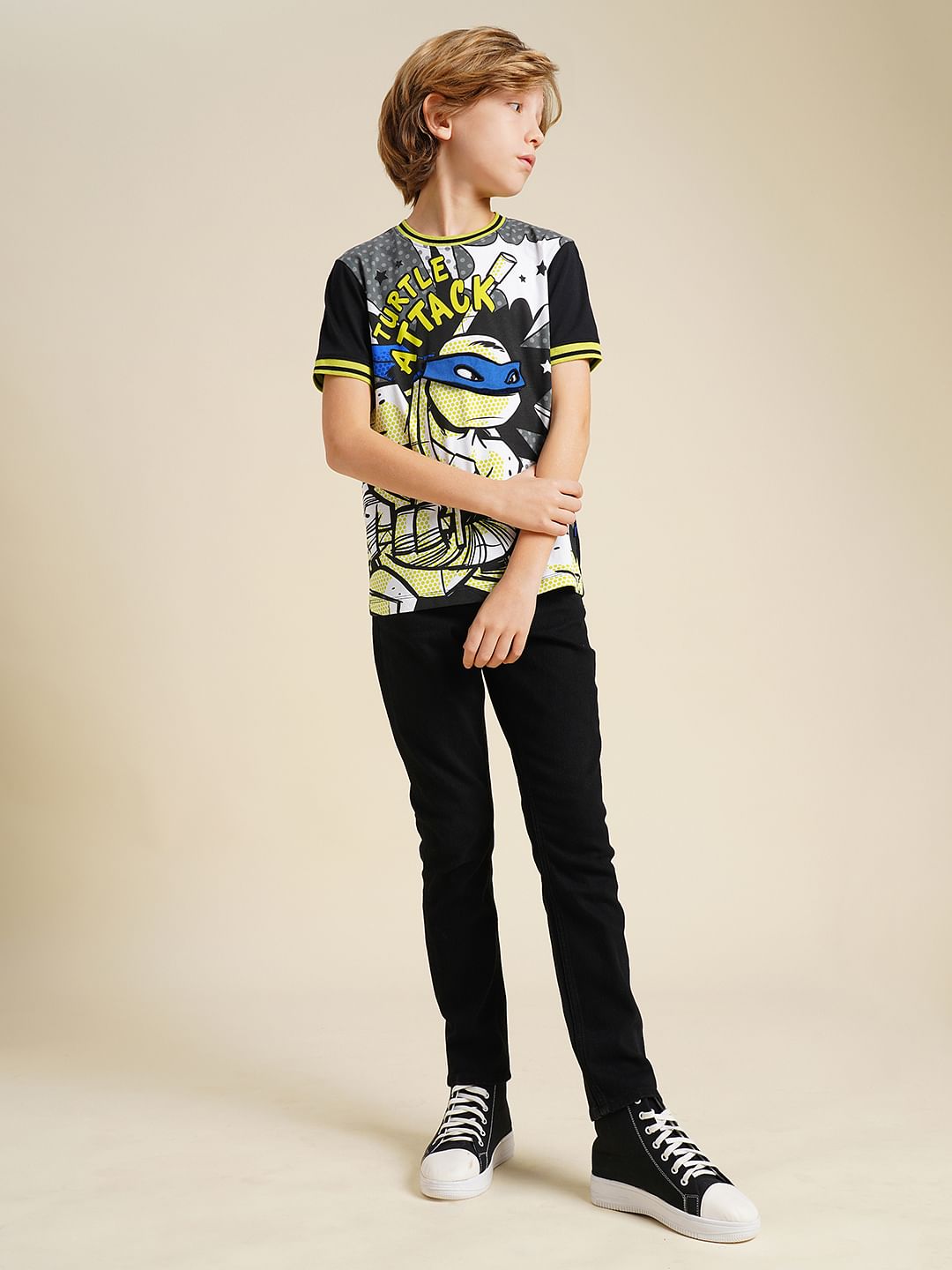 Boys Black Ninja Turtles Print T-shirt