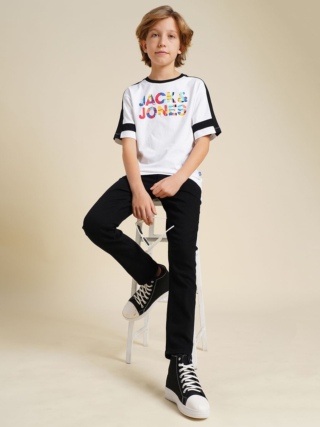 Boys White Logo Print Oversized T-shirt