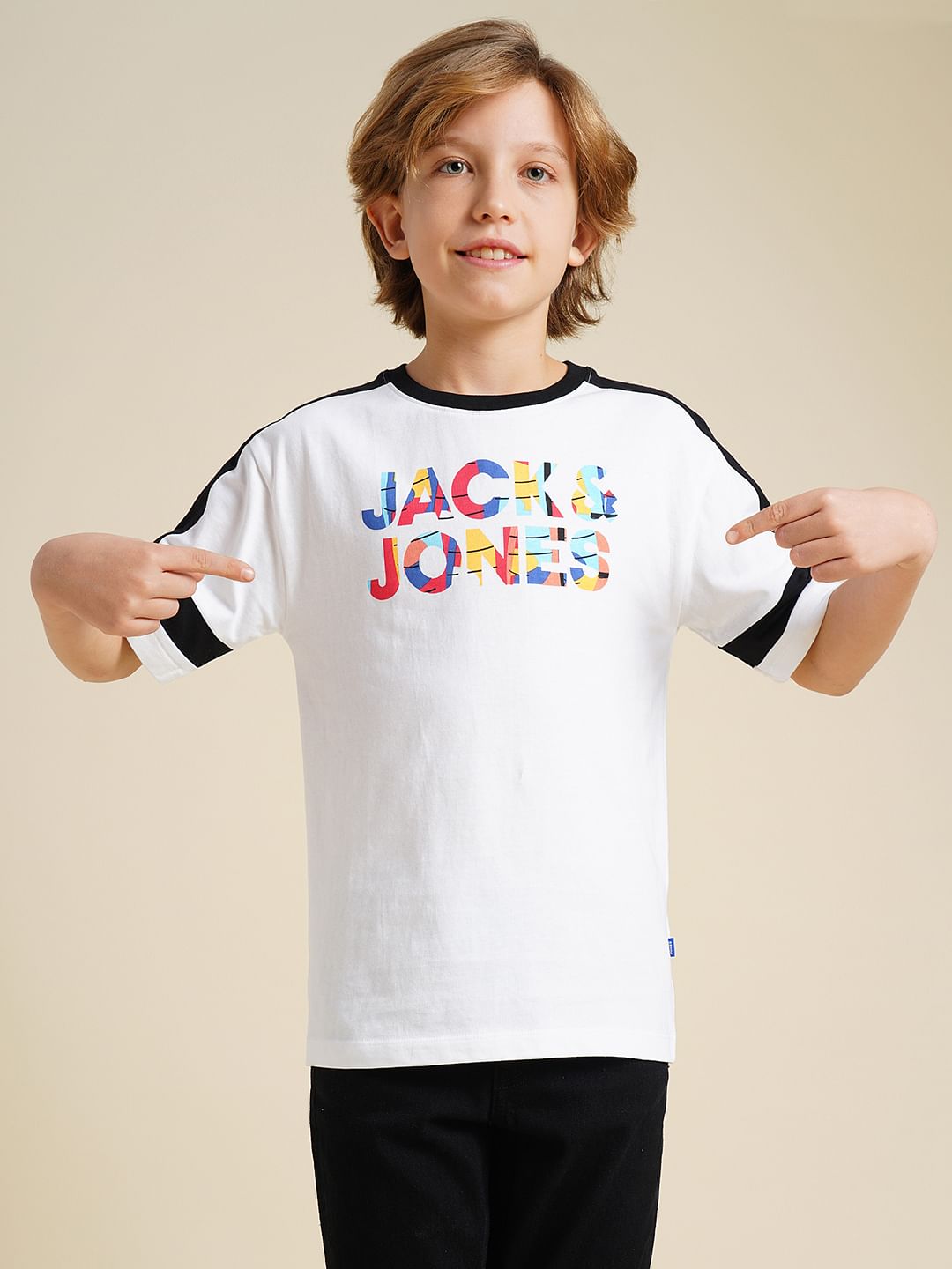 Boys White Logo Print Oversized T-shirt