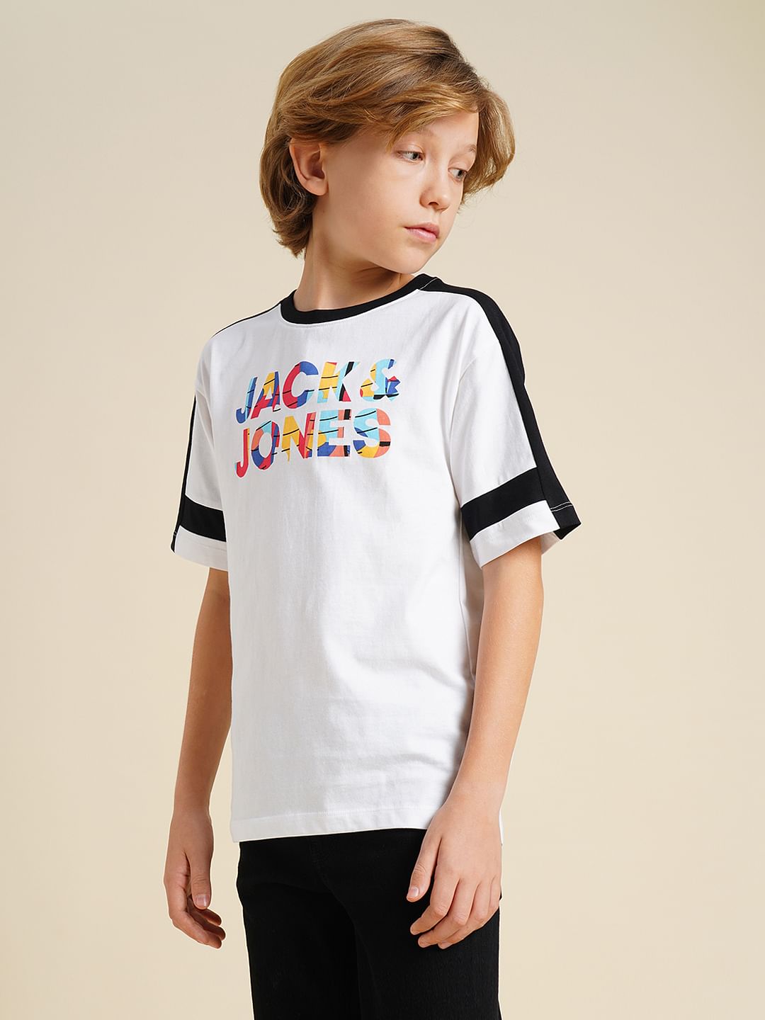 Boys White Logo Print Oversized T-shirt