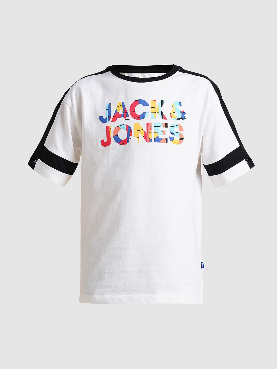 Boys White Logo Print Oversized T-shirt