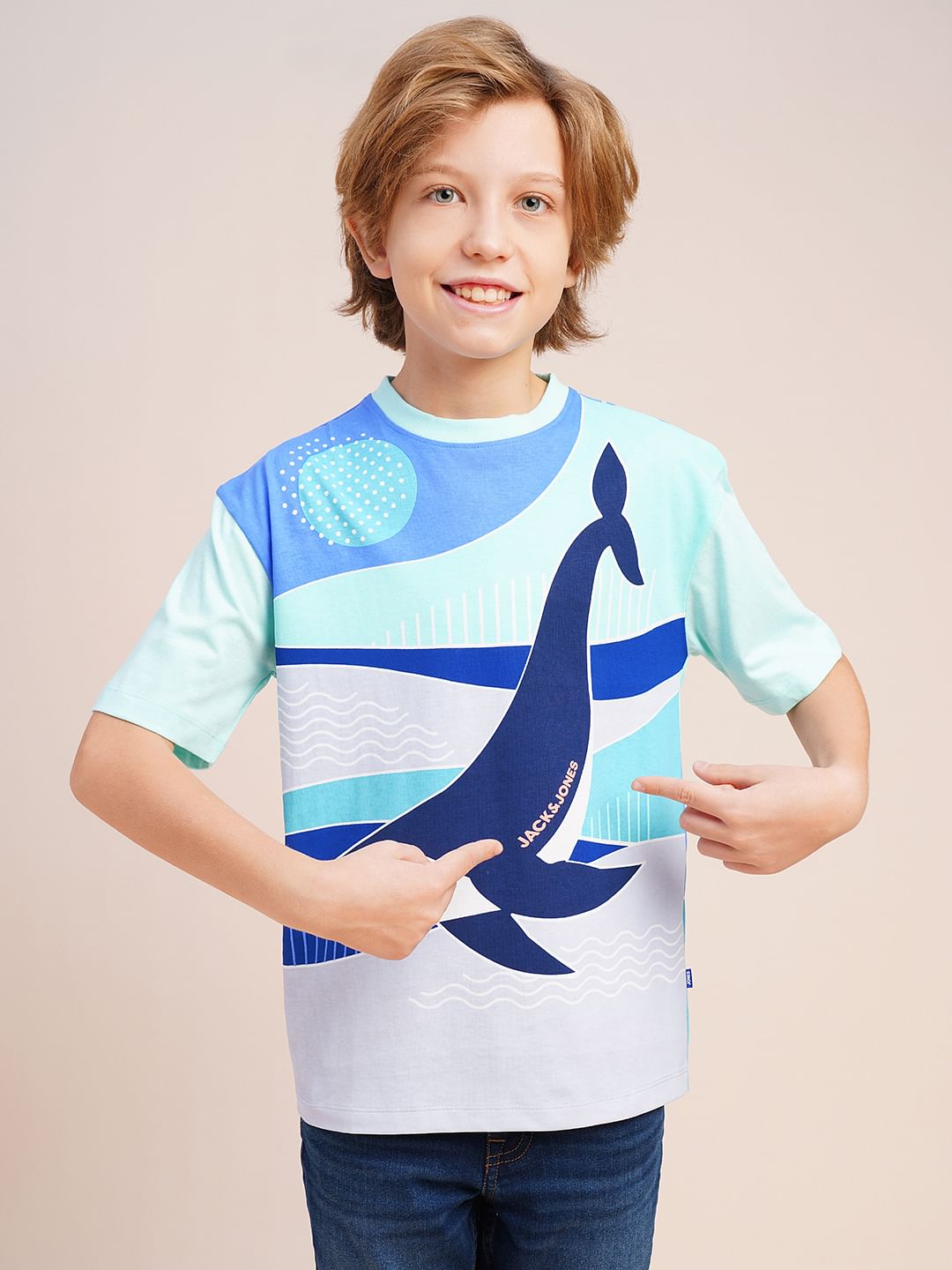 Boys Blue Whale Printed Cotton T-shirt