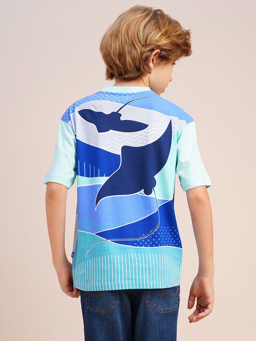 Boys Blue Whale Printed Cotton T-shirt