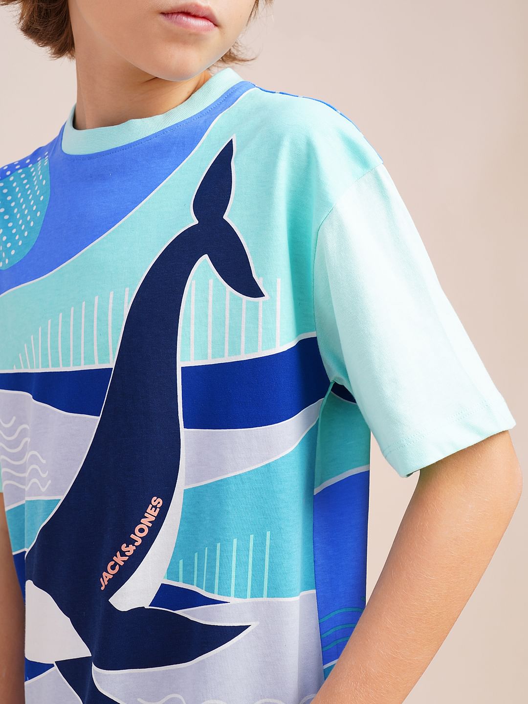 Boys Blue Whale Printed Cotton T-shirt