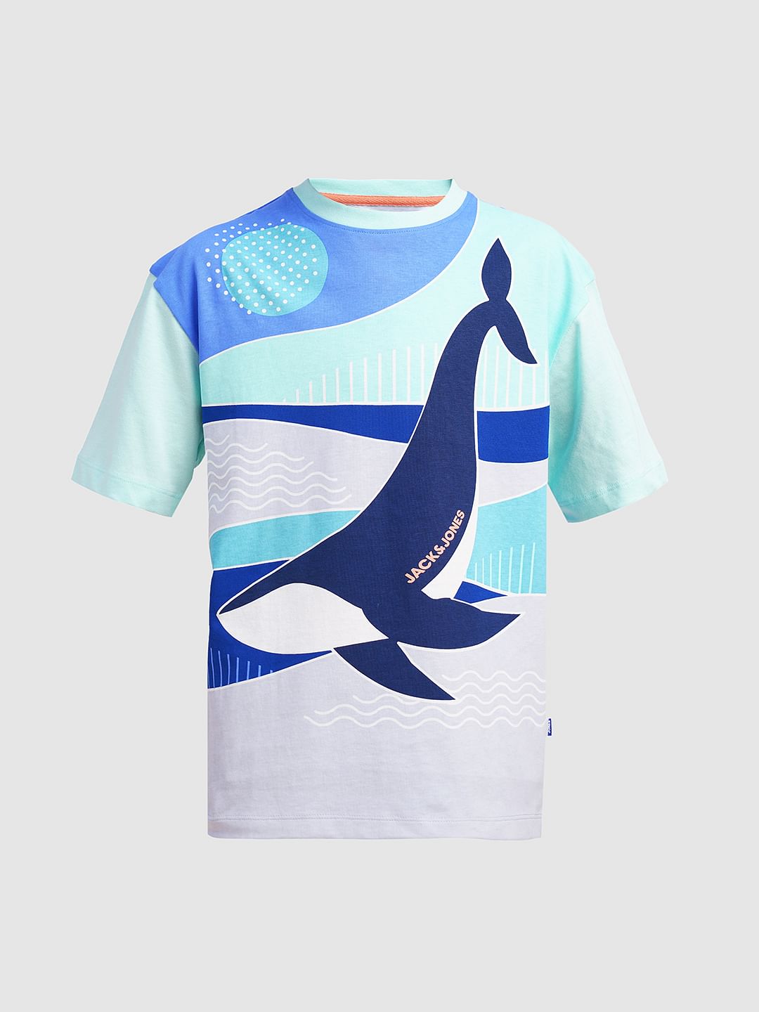 Boys Blue Whale Printed Cotton T-shirt