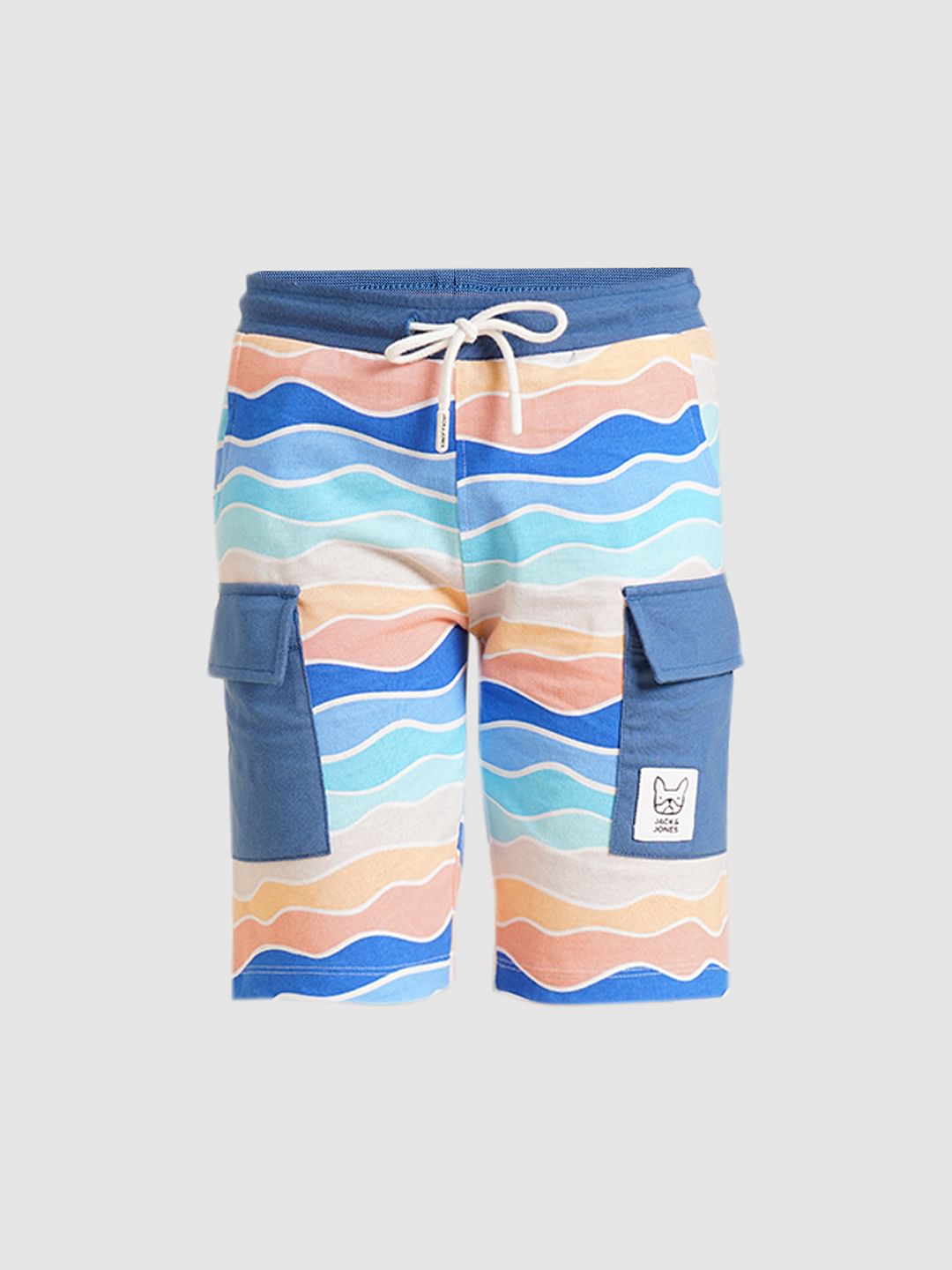 Boys Blue Printed Knitted Co-ord Set Shorts